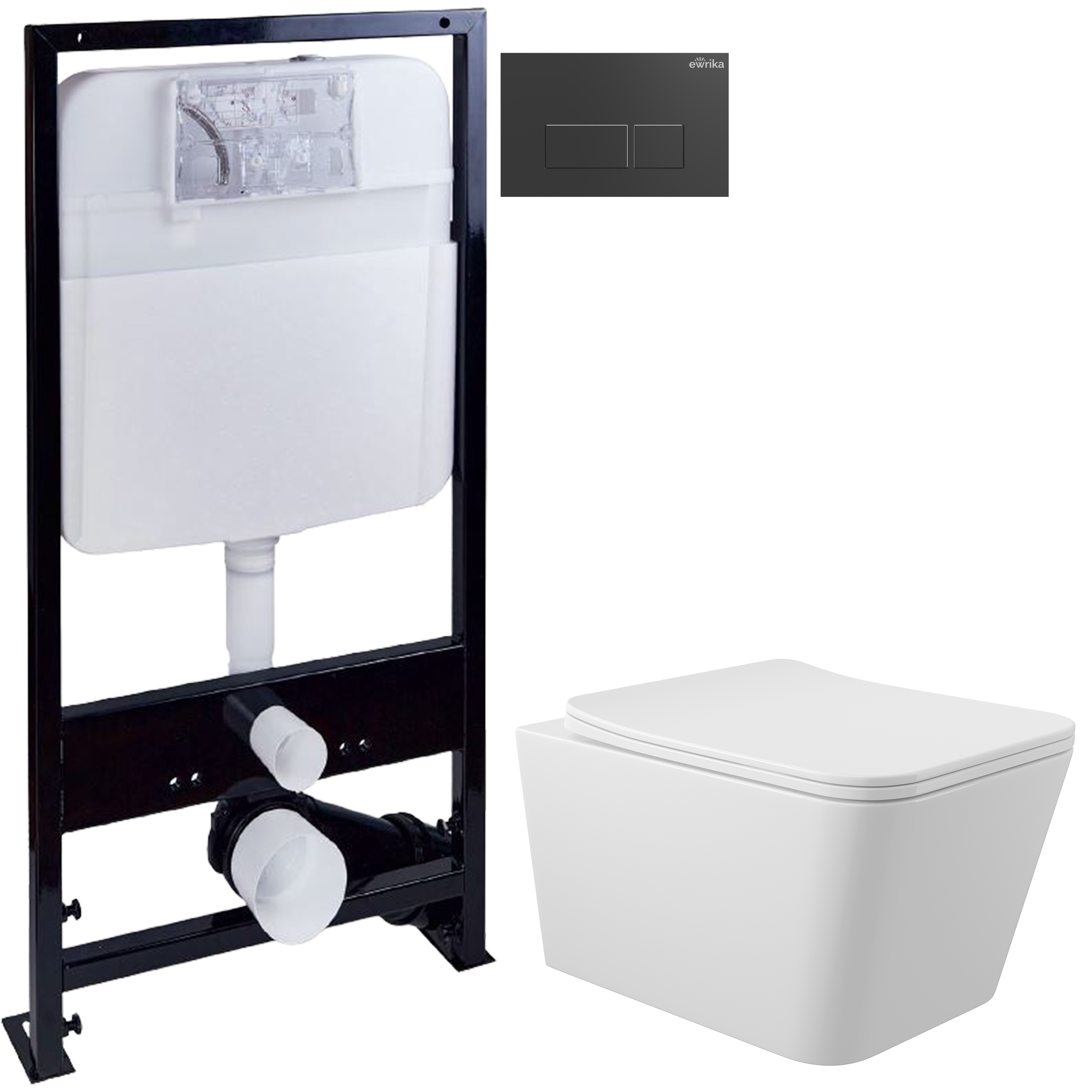 Комплект 3 в 1 Унитаз подвесной Aqueduto Macio MAC0110 + Инсталляция EWRIKA ProLT 0026-2020 + Кнопка 0044 цвет матовый черный