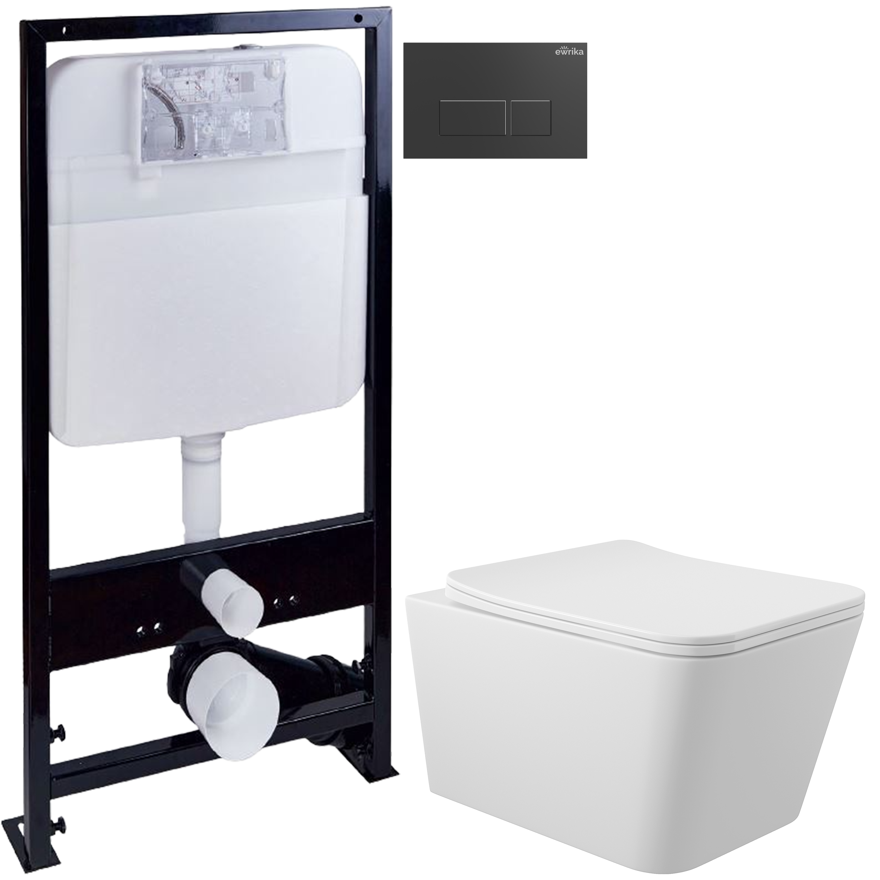 Комплект 3 в 1 Унитаз подвесной Aqueduto Macio MAC0120 + Инсталляция EWRIKA ProLT 0026-2020 + Кнопка 0044 цвет матовый черный