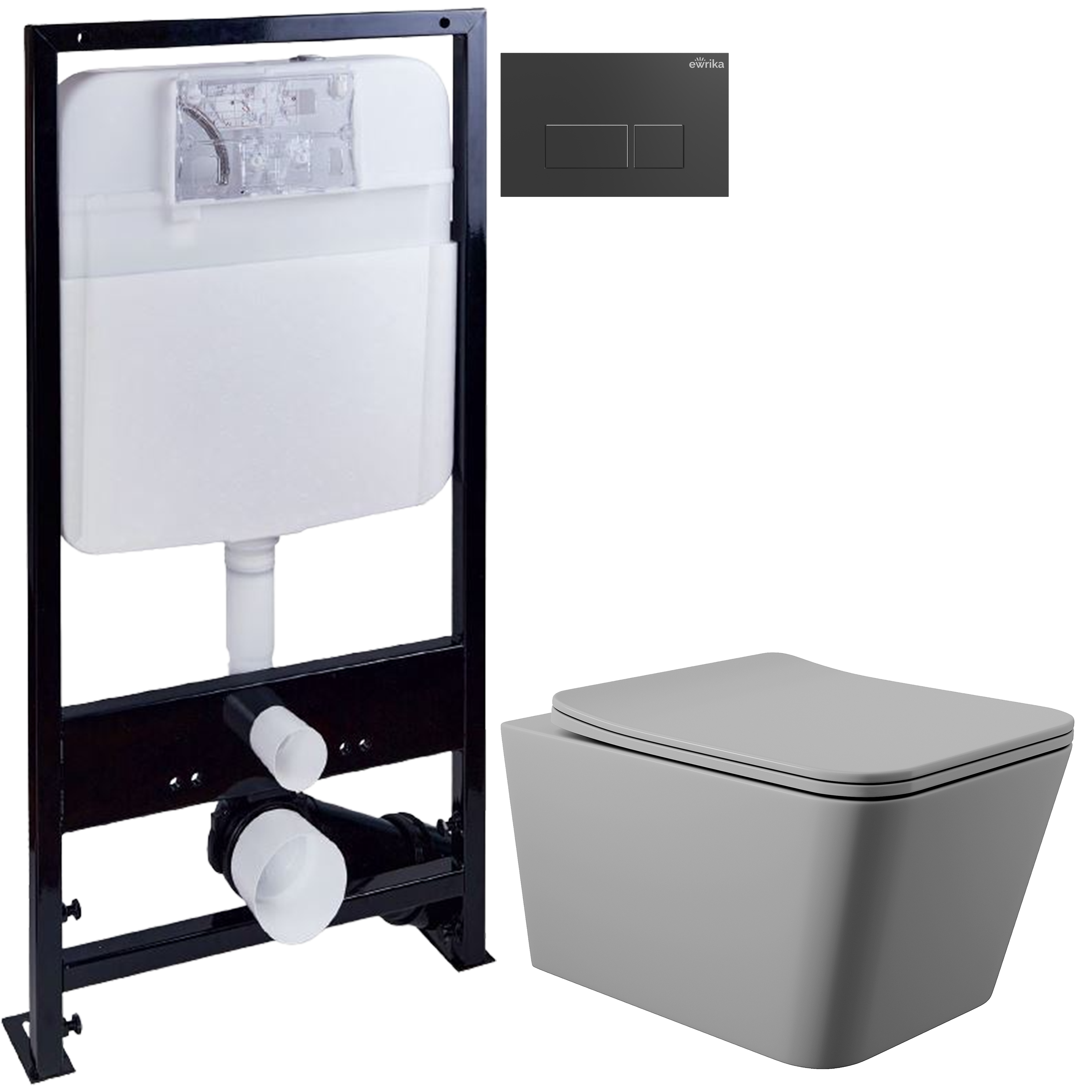 Комплект 3 в 1 Унитаз подвесной Aqueduto Macio MAC0130 + Инсталляция EWRIKA ProLT 0026-2020 + Кнопка 0044 цвет матовый черный