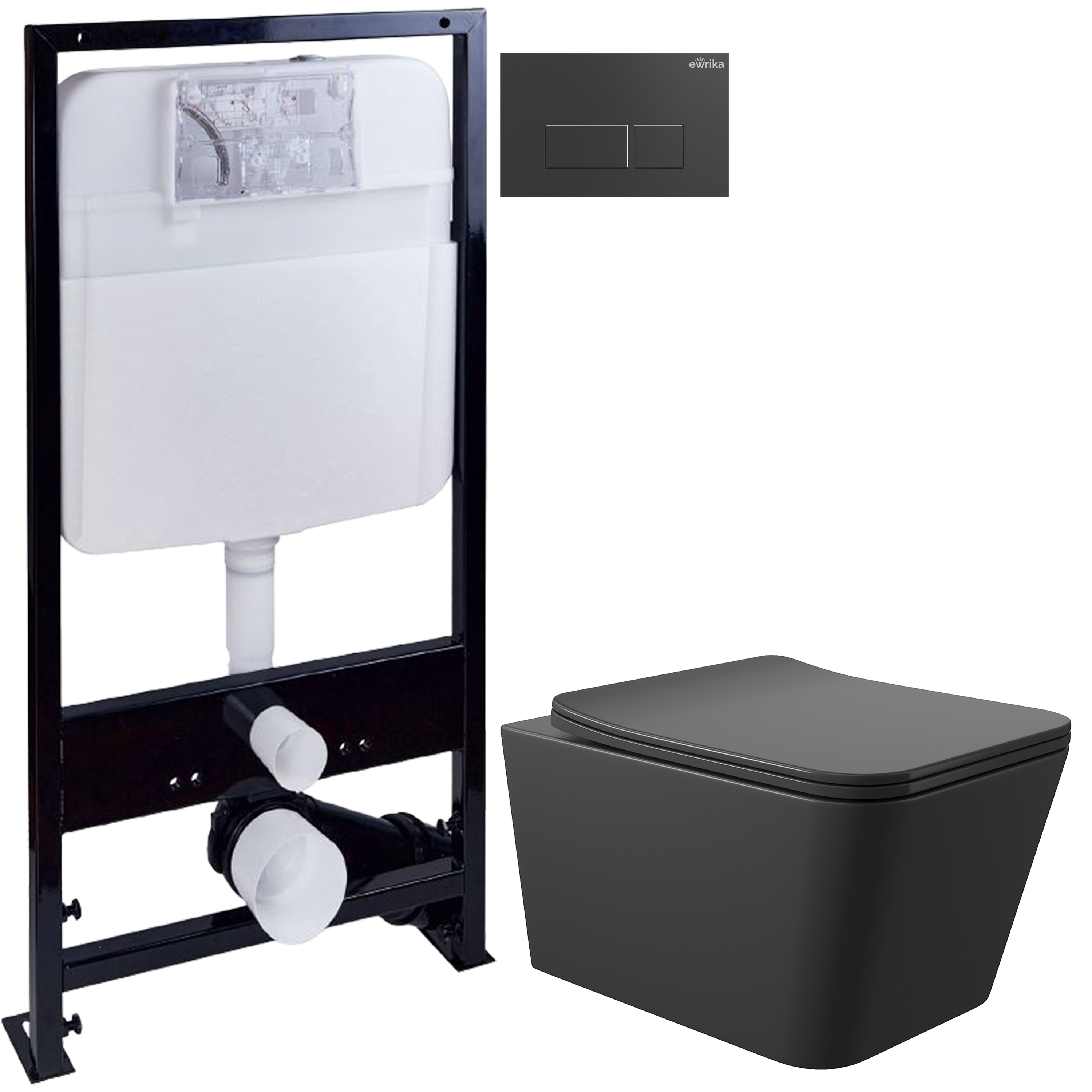 Комплект 3 в 1 Унитаз подвесной Aqueduto Macio MAC0140 + Инсталляция EWRIKA ProLT 0026-2020 + Кнопка 0044 цвет матовый черный