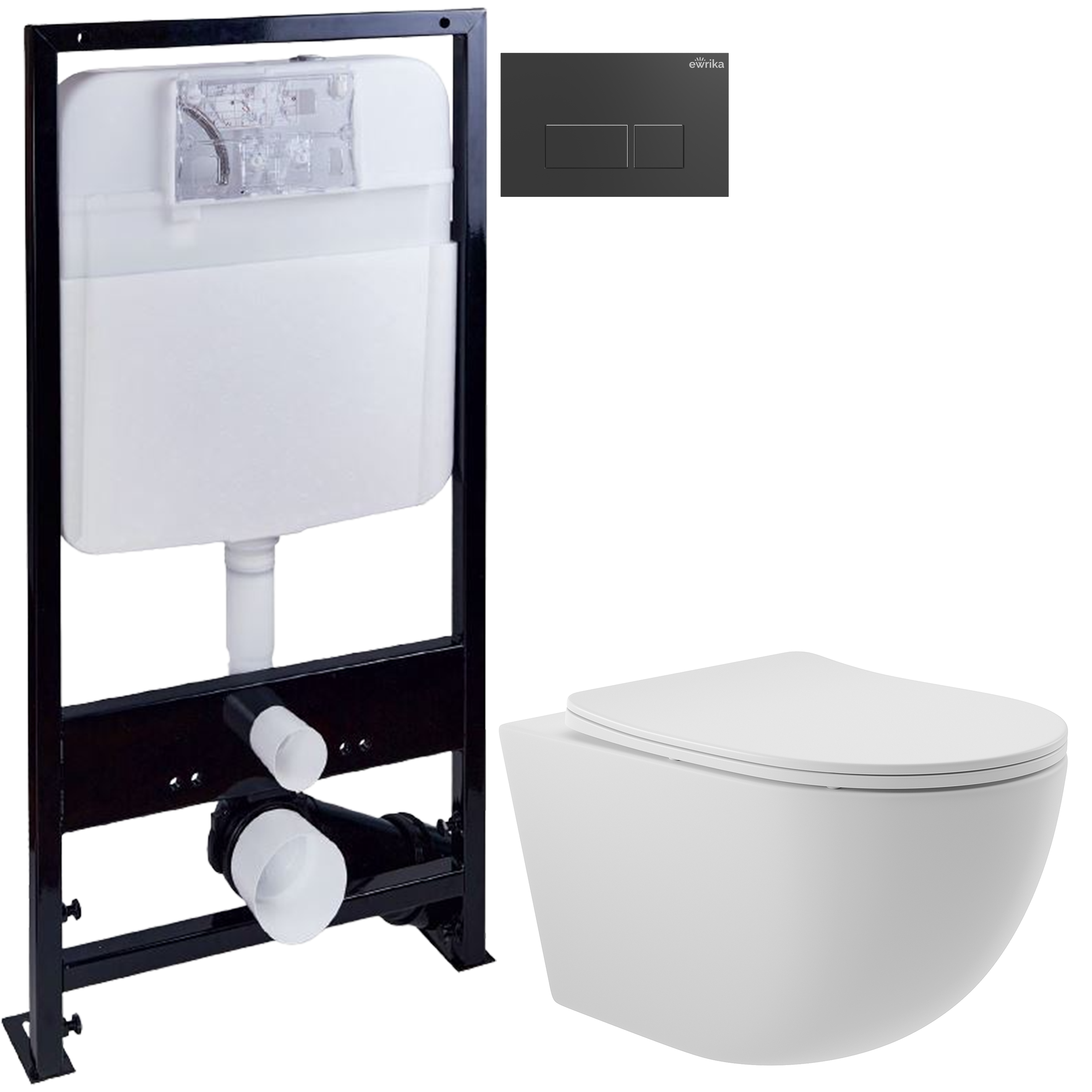 Комплект 3 в 1 Унитаз подвесной Aqueduto Ovo OVO0120 + Инсталляция EWRIKA ProLT 0026-2020 + Кнопка 0044 цвет матовый черный