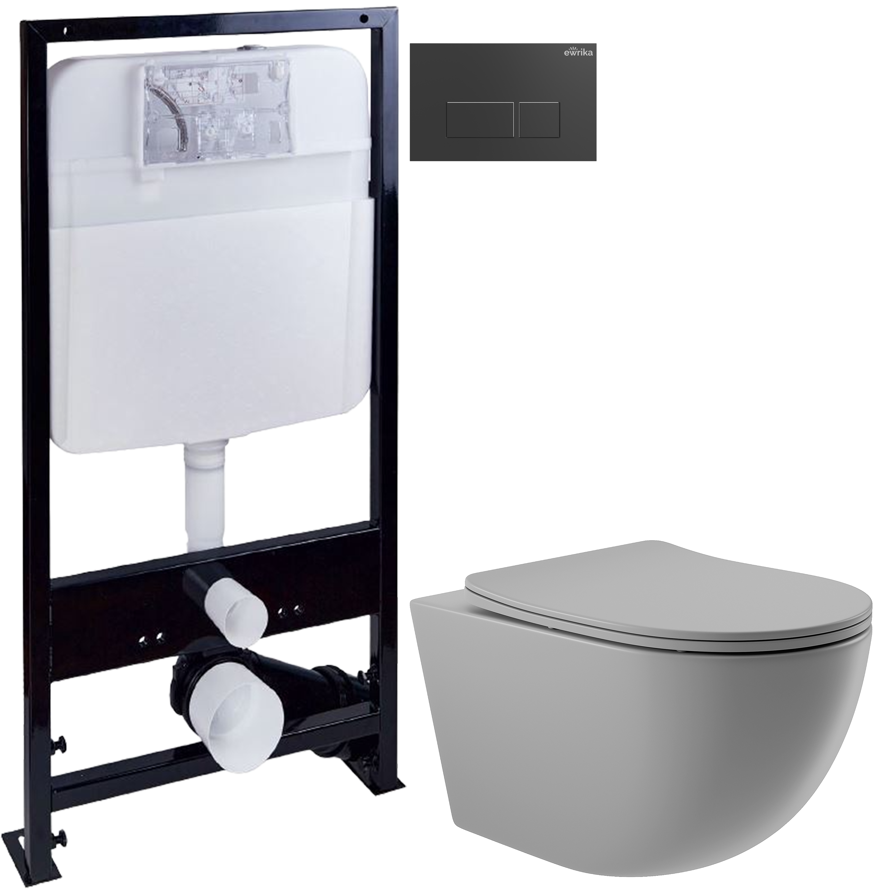 Комплект 3 в 1 Унитаз подвесной Aqueduto Ovo OVO0130 + Инсталляция EWRIKA ProLT 0026-2020 + Кнопка 0044 цвет матовый черный