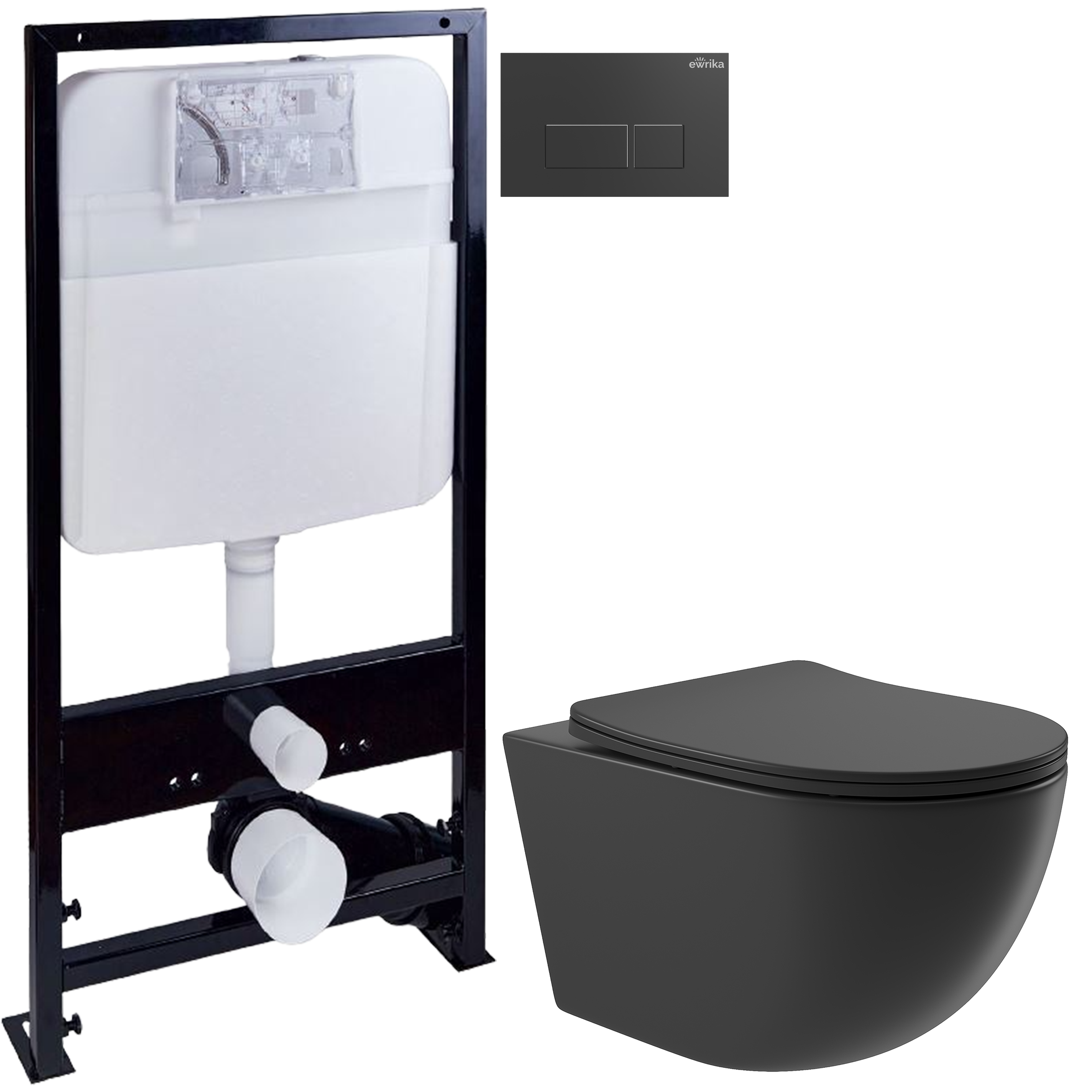 Комплект 3 в 1 Унитаз подвесной Aqueduto Ovo OVO0140 + Инсталляция EWRIKA ProLT 0026-2020 + Кнопка 0044 цвет матовый черный