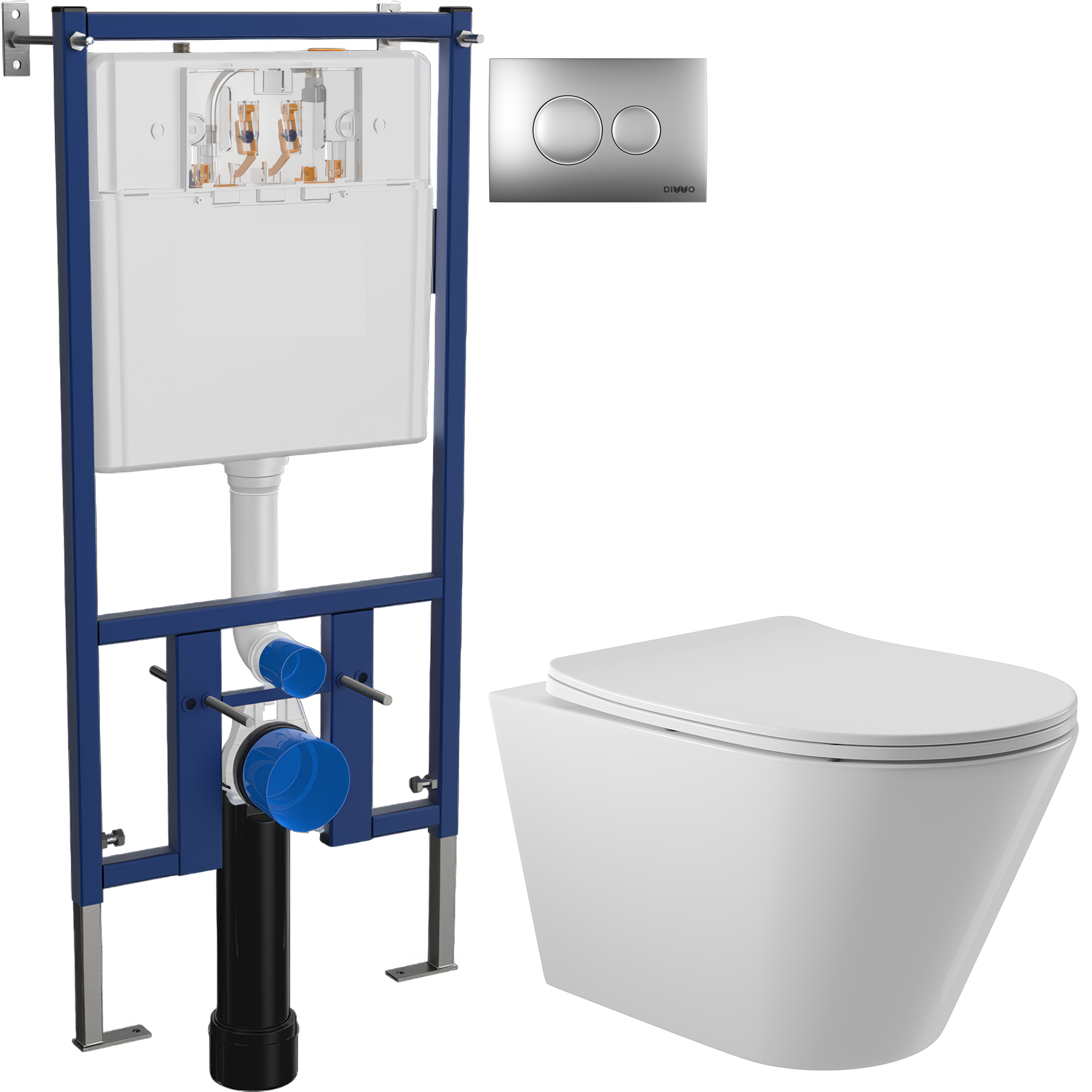 Комплект 3 в 1 Унитаз подвесной Aqueduto Cone CON0110 + Инсталляция DIWO 4501 + Кнопка 7311 цвет матовый хром