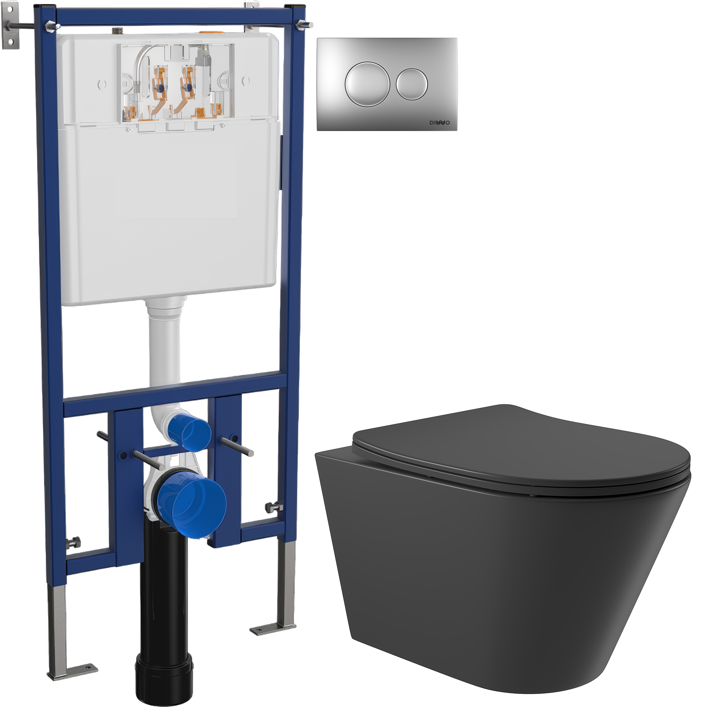 Комплект 3 в 1 Унитаз подвесной Aqueduto Cone CON0140 + Инсталляция DIWO 4501 + Кнопка 7311 цвет матовый хром