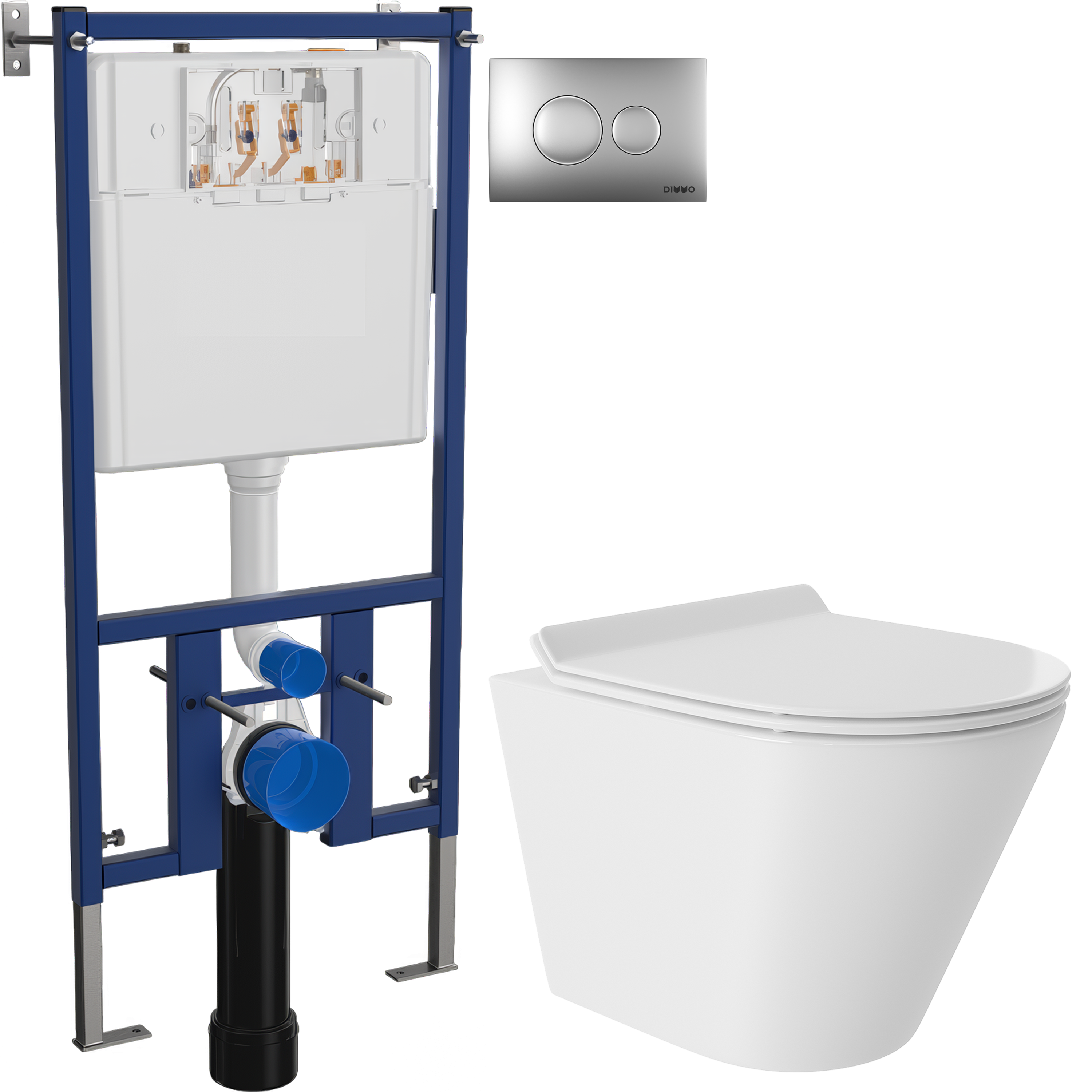 Комплект 3 в 1 Унитаз подвесной Aqueduto Cone Tornado CONT0110 + Инсталляция DIWO 4501 + Кнопка 7311 цвет матовый хром