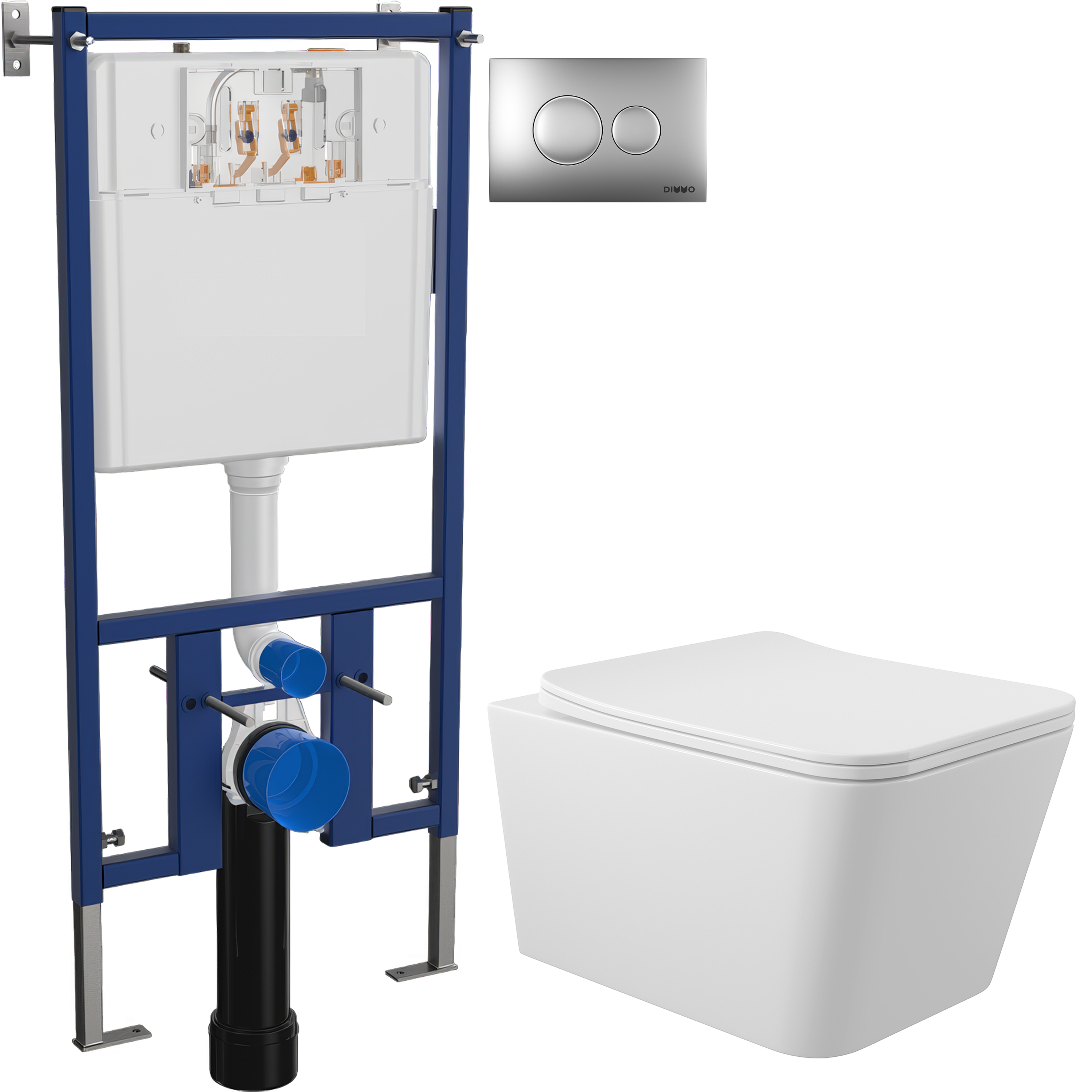 Комплект 3 в 1 Унитаз подвесной Aqueduto Macio MAC0110 + Инсталляция DIWO 4501 + Кнопка 7311 цвет матовый хром