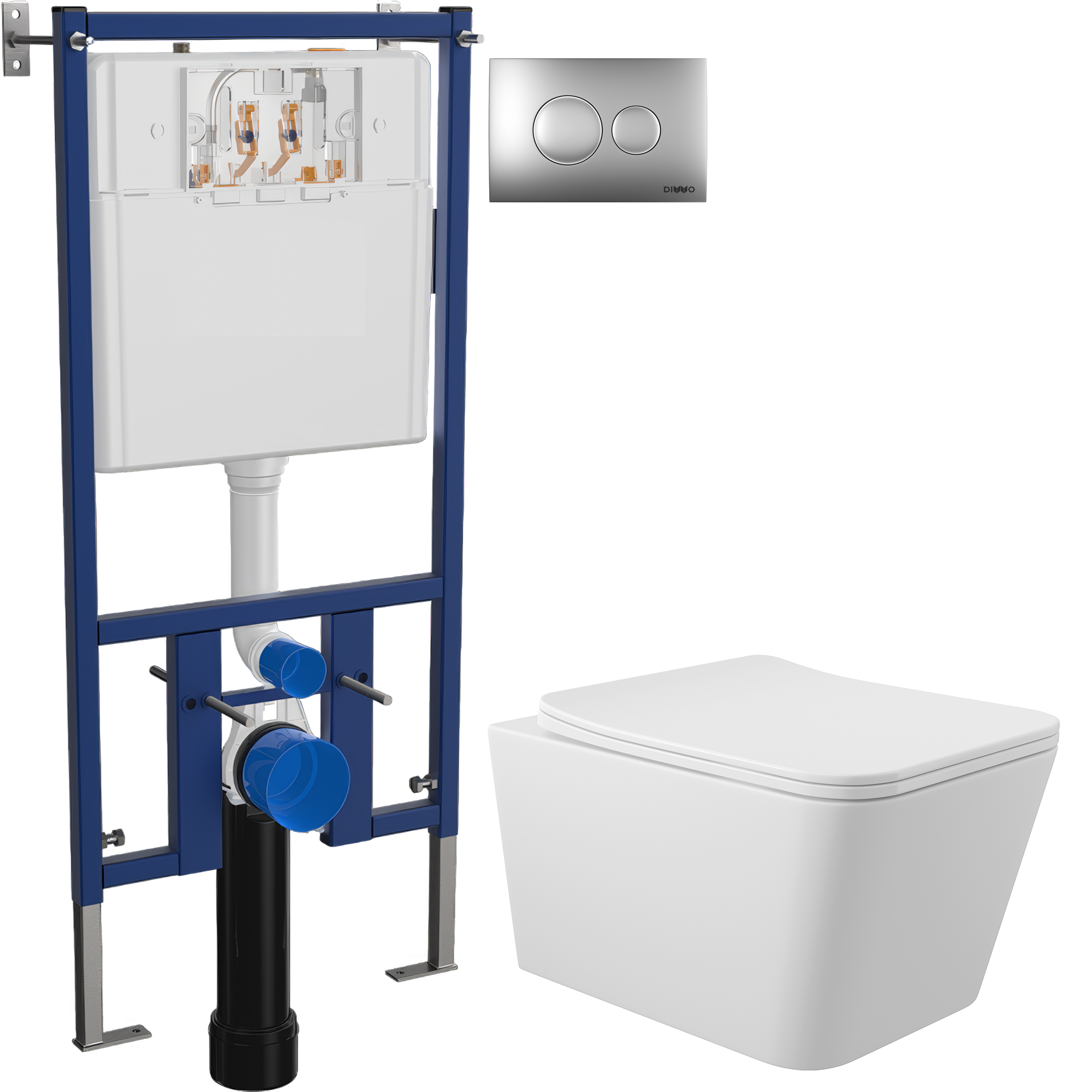 Комплект 3 в 1 Унитаз подвесной Aqueduto Macio MAC0120 + Инсталляция DIWO 4501 + Кнопка 7311 цвет матовый хром