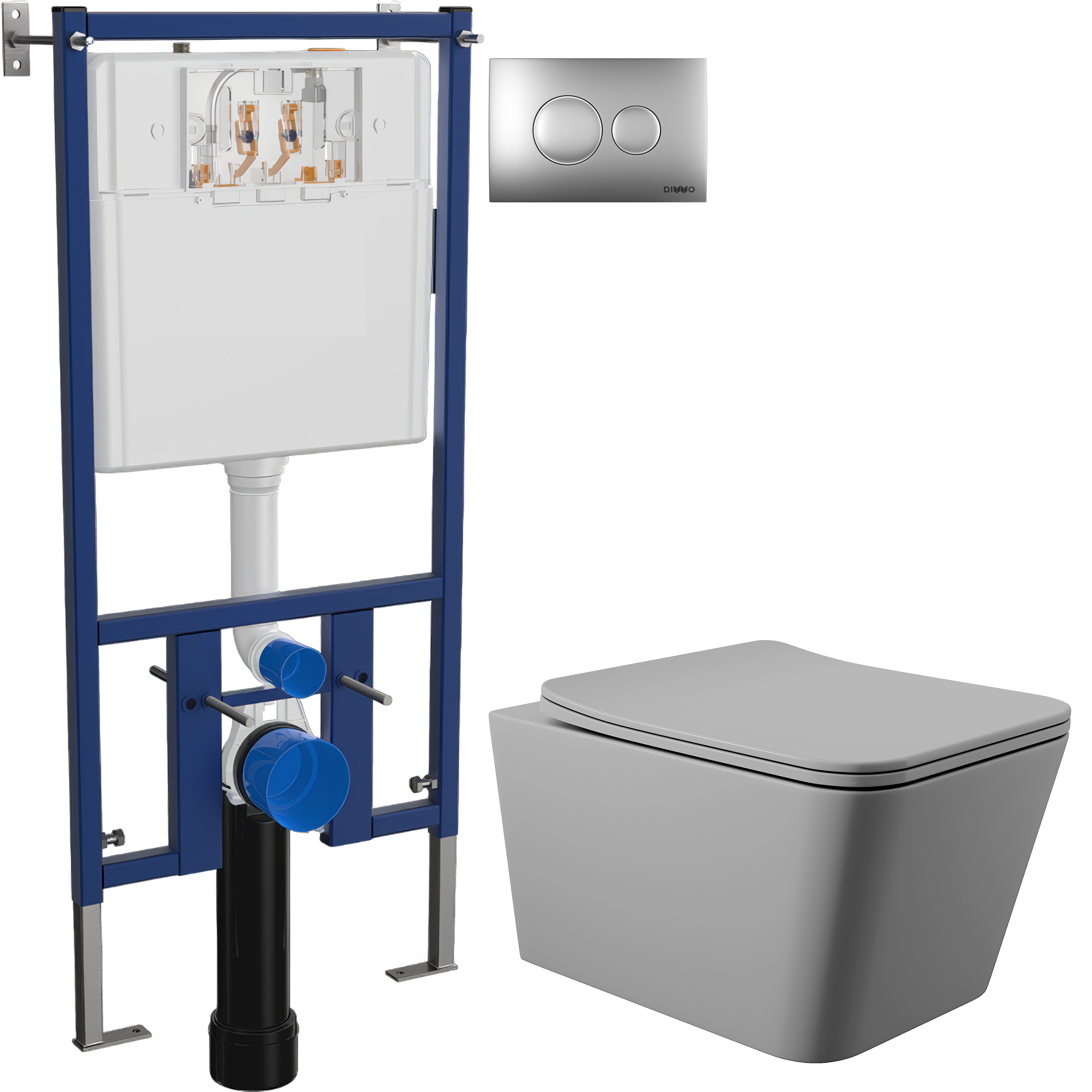 Комплект 3 в 1 Унитаз подвесной Aqueduto Macio MAC0130 + Инсталляция DIWO 4501 + Кнопка 7311 цвет матовый хром