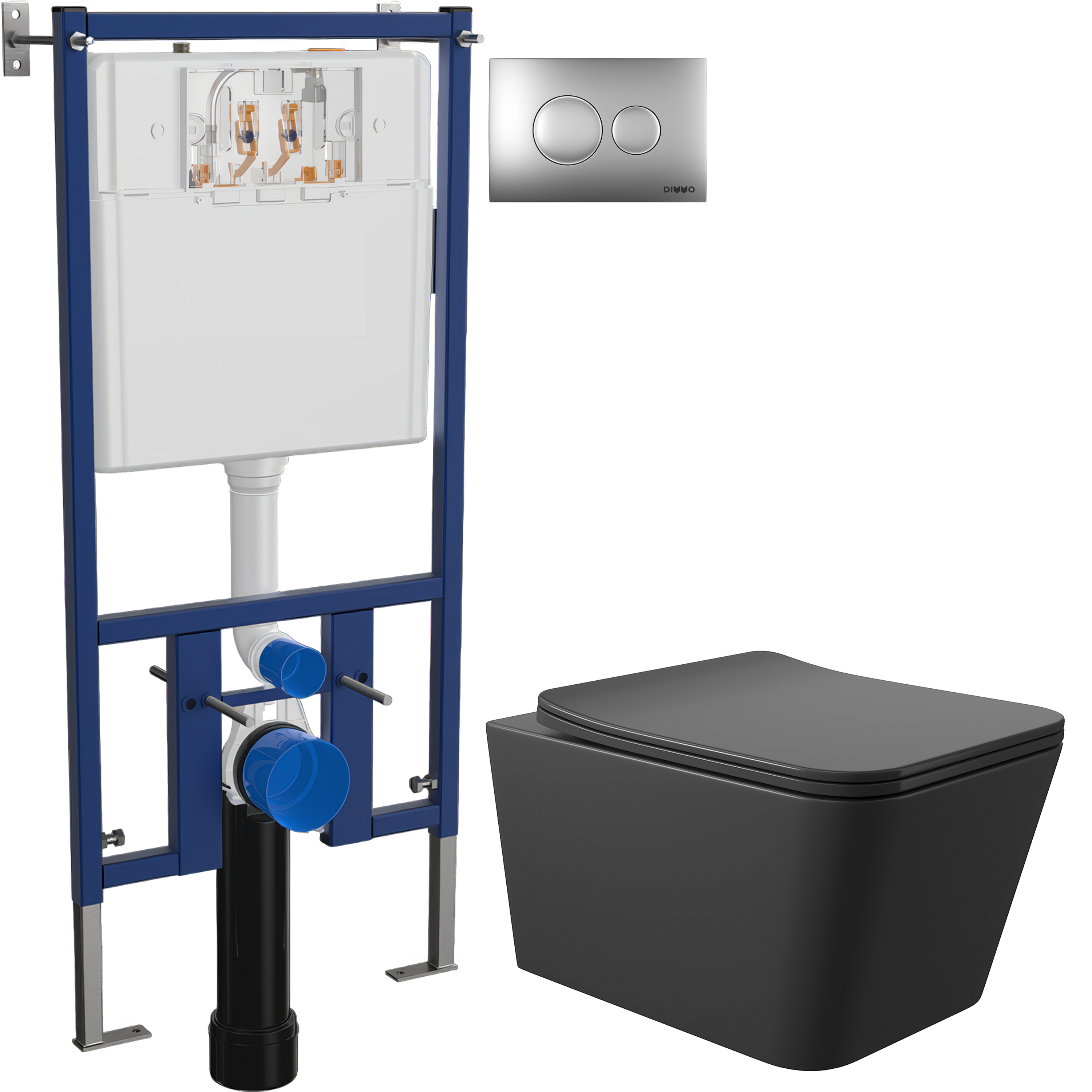 Комплект 3 в 1 Унитаз подвесной Aqueduto Macio MAC0140 + Инсталляция DIWO 4501 + Кнопка 7311 цвет матовый хром