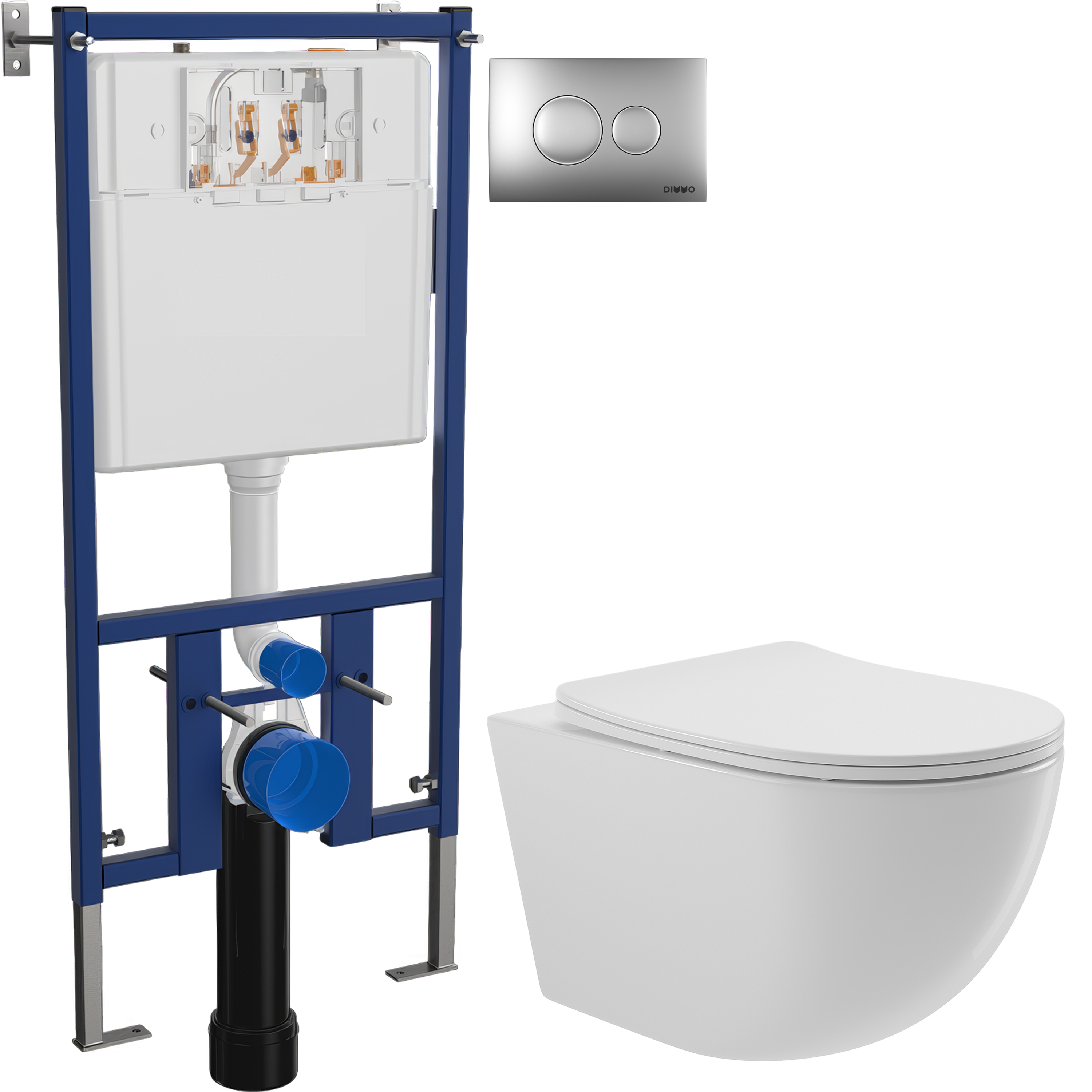 Комплект 3 в 1 Унитаз подвесной Aqueduto Ovo OVO0110 + Инсталляция DIWO 4501 + Кнопка 7311 цвет матовый хром