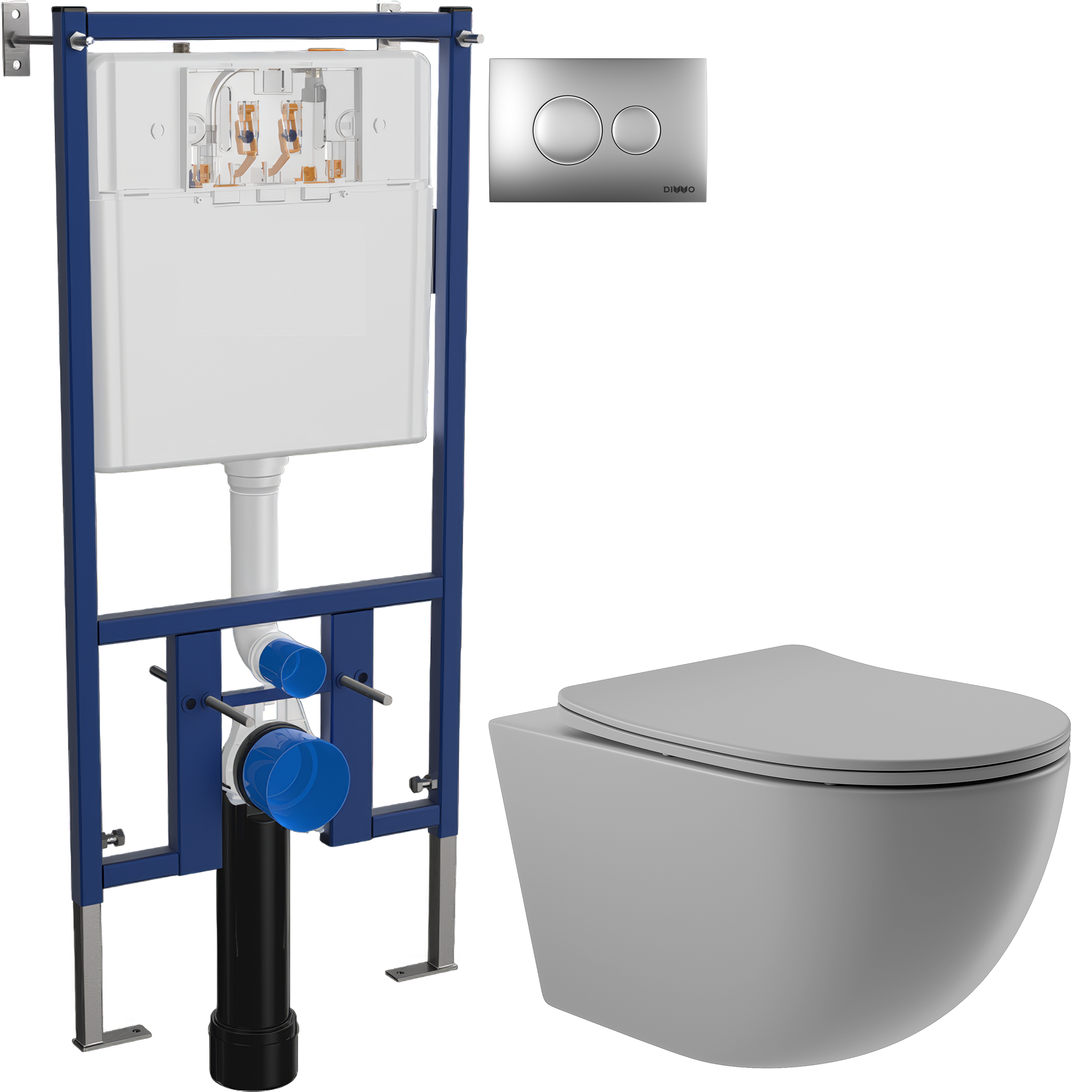 Комплект 3 в 1 Унитаз подвесной Aqueduto Ovo OVO0130 + Инсталляция DIWO 4501 + Кнопка 7311 цвет матовый хром