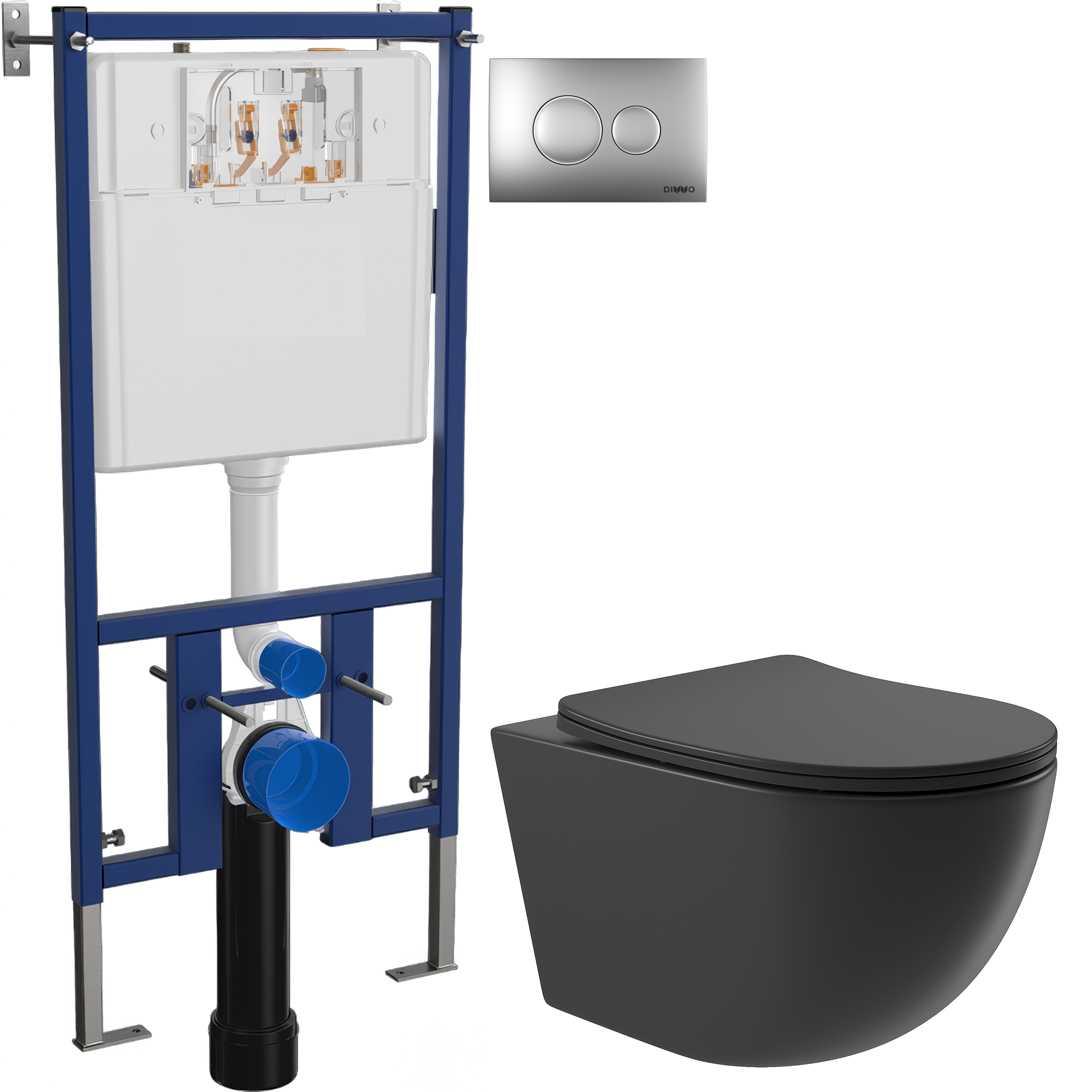 Комплект 3 в 1 Унитаз подвесной Aqueduto Ovo OVO0140 + Инсталляция DIWO 4501 + Кнопка 7311 цвет матовый хром