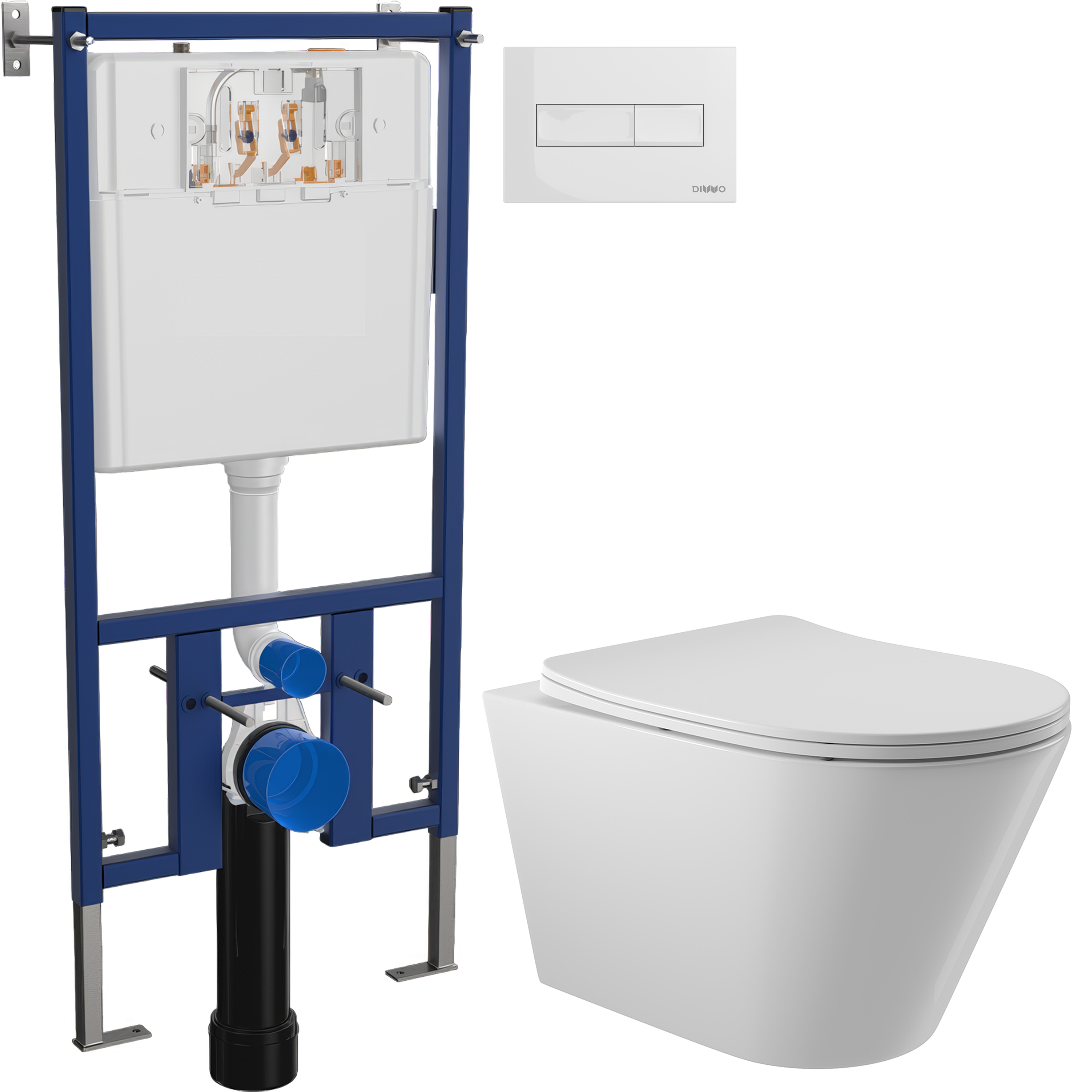 Комплект 3 в 1 Унитаз подвесной Aqueduto Cone CON0110 + Инсталляция DIWO 4501 + Кнопка 7320 цвет глянцевый белый