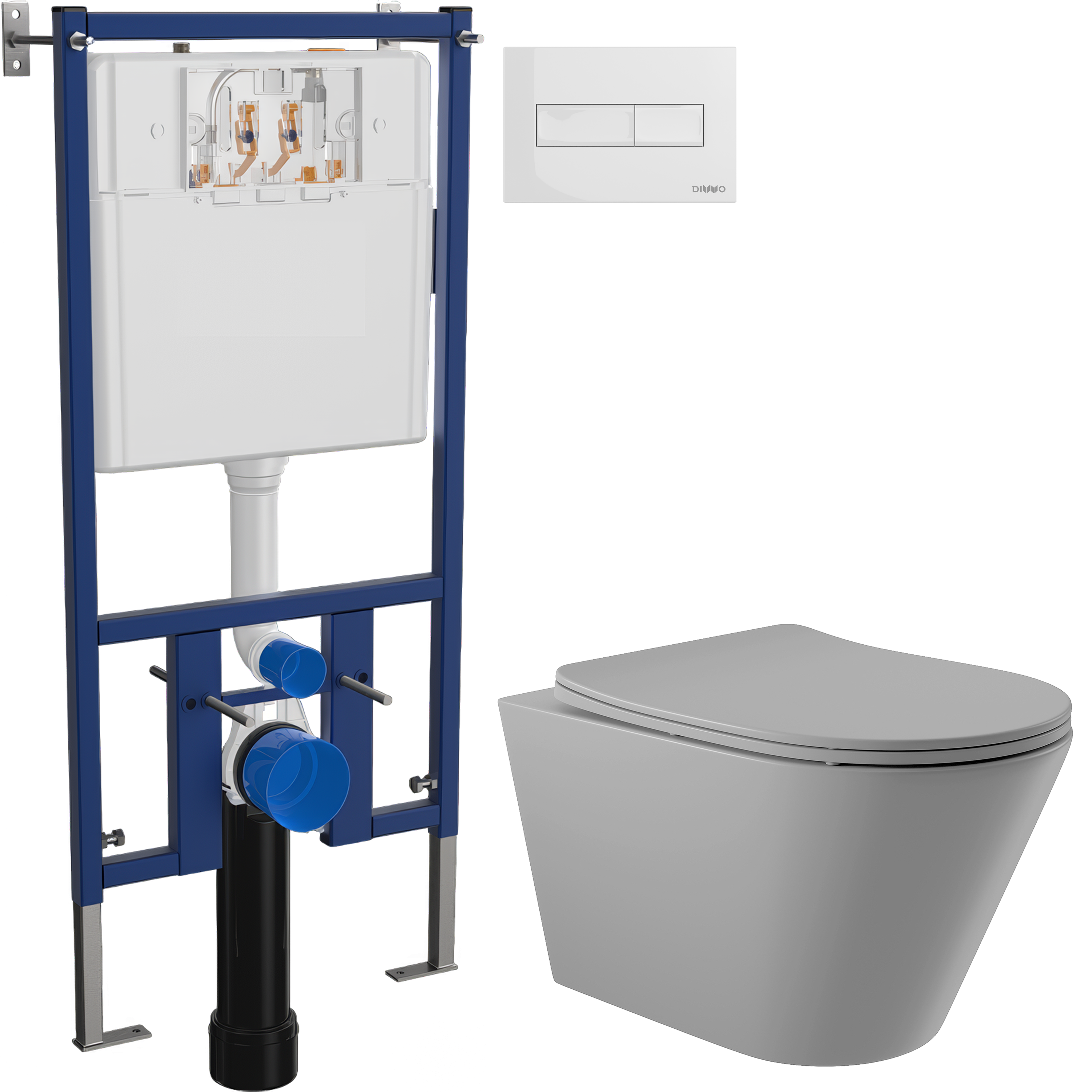 Комплект 3 в 1 Унитаз подвесной Aqueduto Cone CON0130 + Инсталляция DIWO 4501 + Кнопка 7320 цвет глянцевый белый