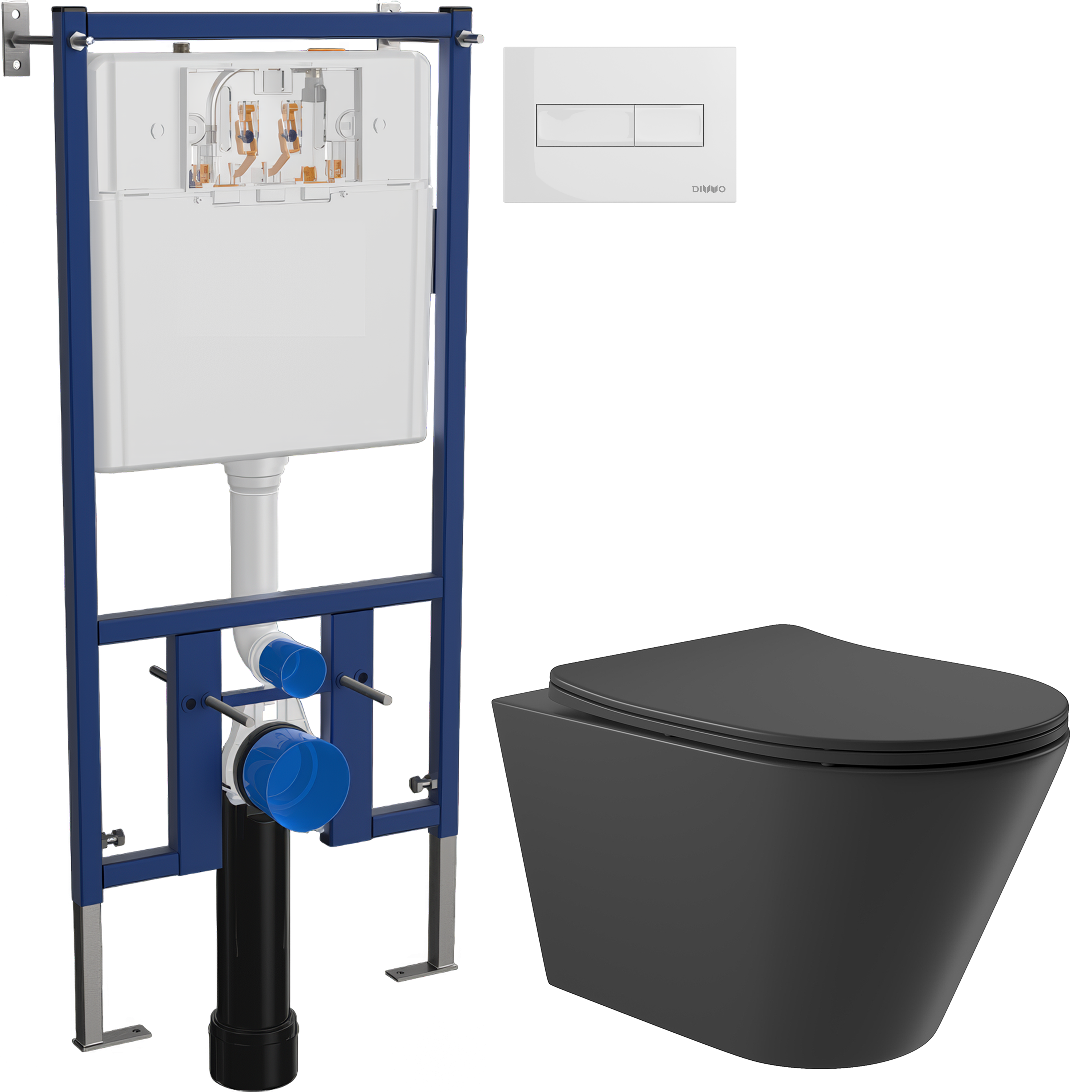 Комплект 3 в 1 Унитаз подвесной Aqueduto Cone CON0140 + Инсталляция DIWO 4501 + Кнопка 7320 цвет глянцевый белый