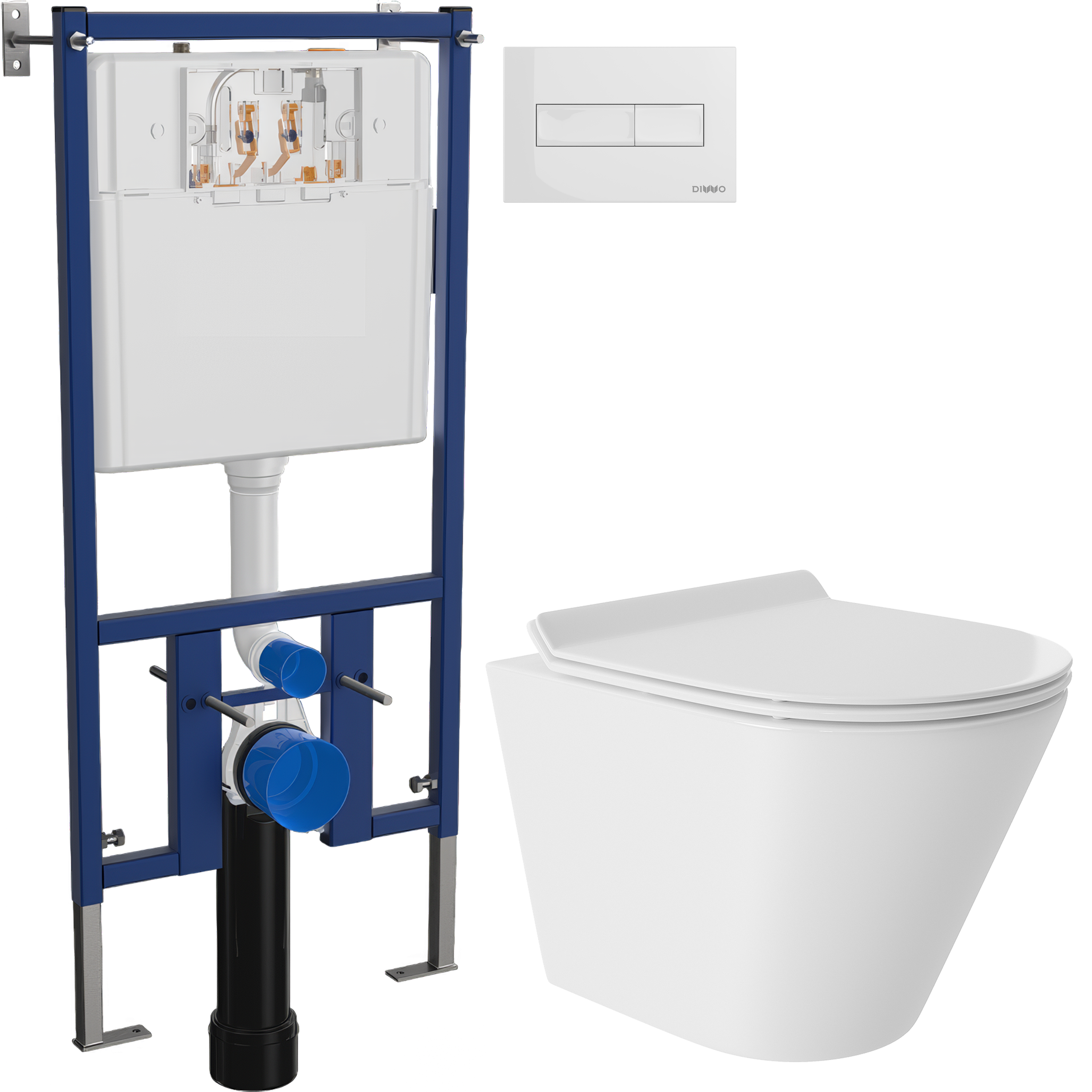 Комплект 3 в 1 Унитаз подвесной Aqueduto Cone Tornado CONT0110 + Инсталляция DIWO 4501 + Кнопка 7320 цвет глянцевый белый