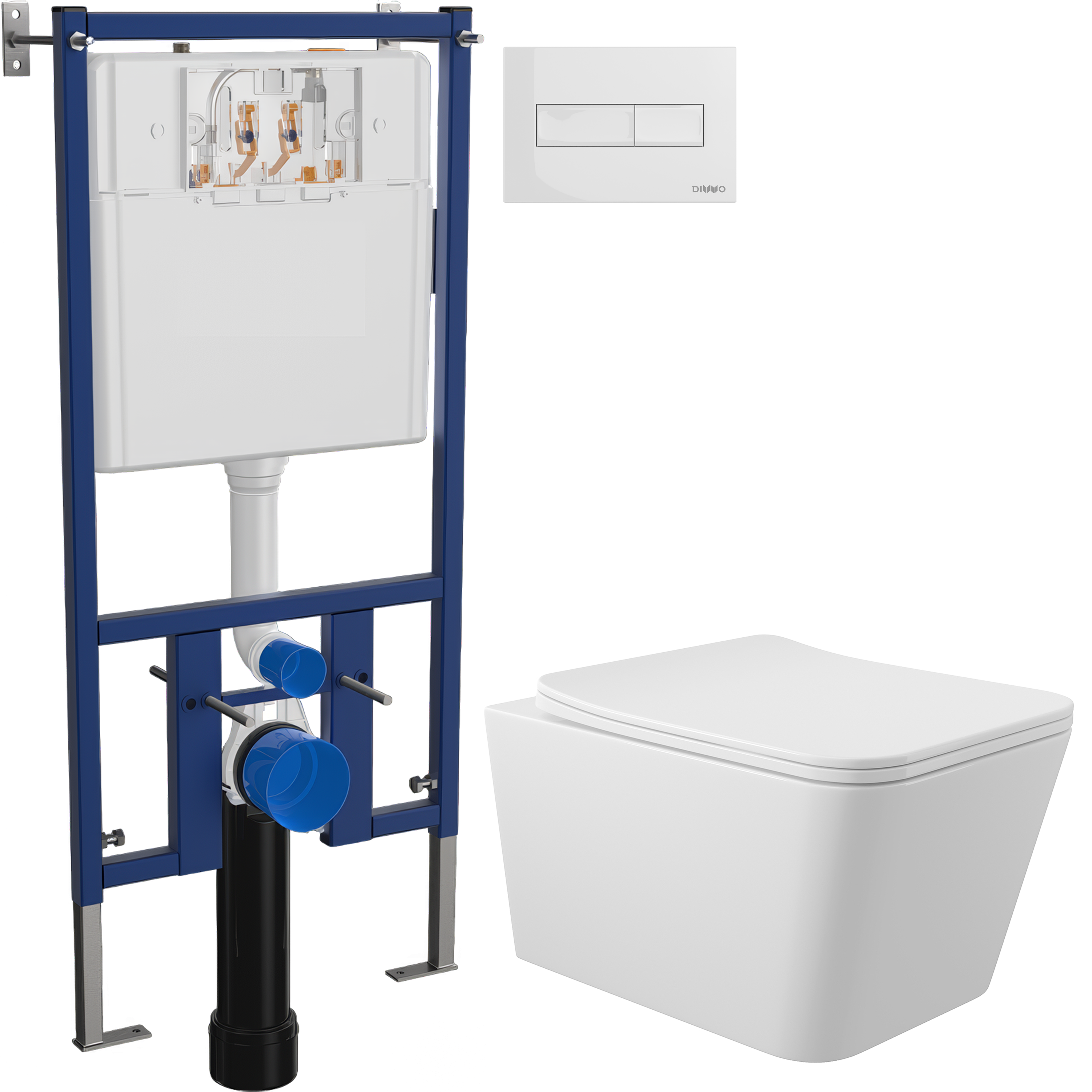 Комплект 3 в 1 Унитаз подвесной Aqueduto Macio MAC0110 + Инсталляция DIWO 4501 + Кнопка 7320 цвет глянцевый белый