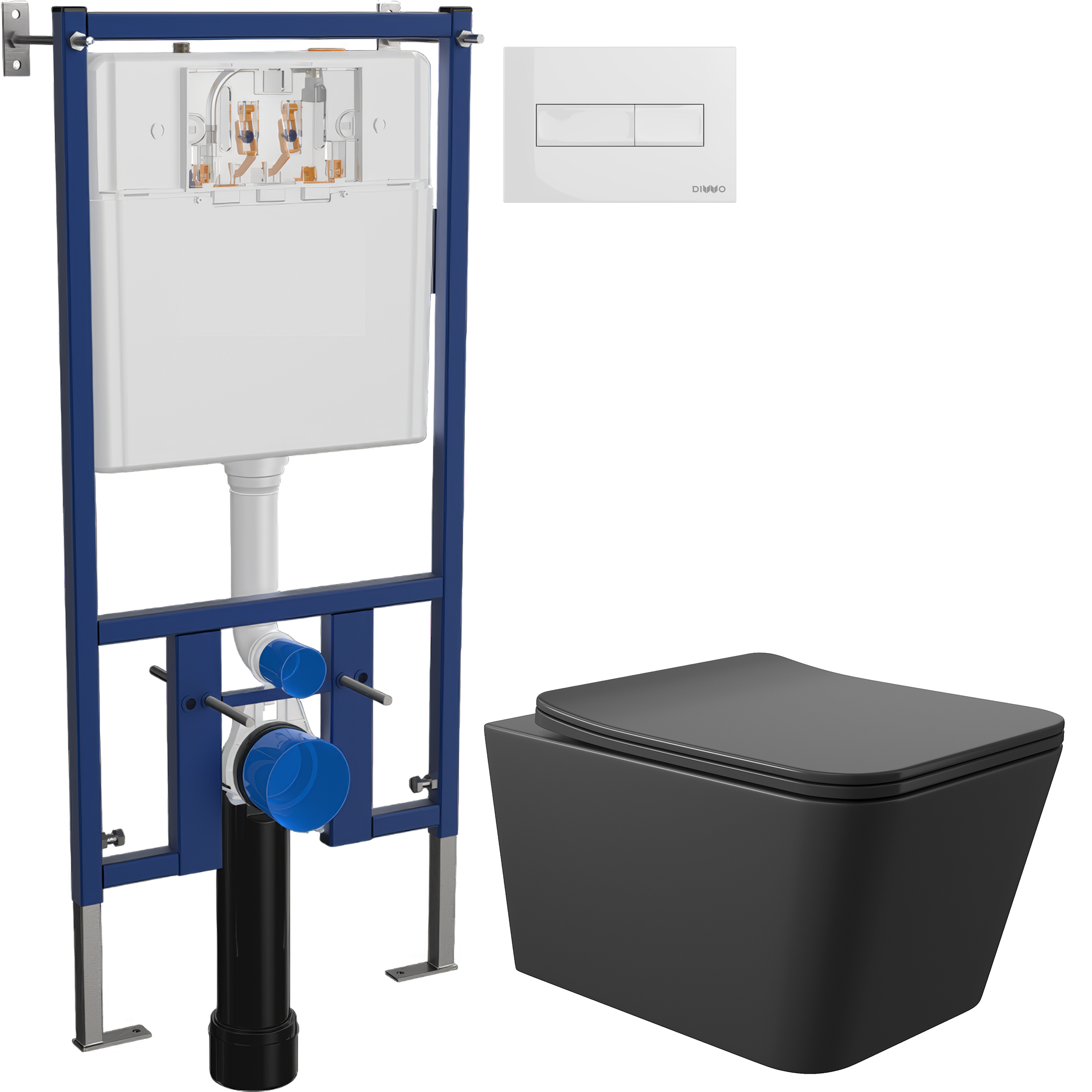 Комплект 3 в 1 Унитаз подвесной Aqueduto Macio MAC0140 + Инсталляция DIWO 4501 + Кнопка 7320 цвет глянцевый белый