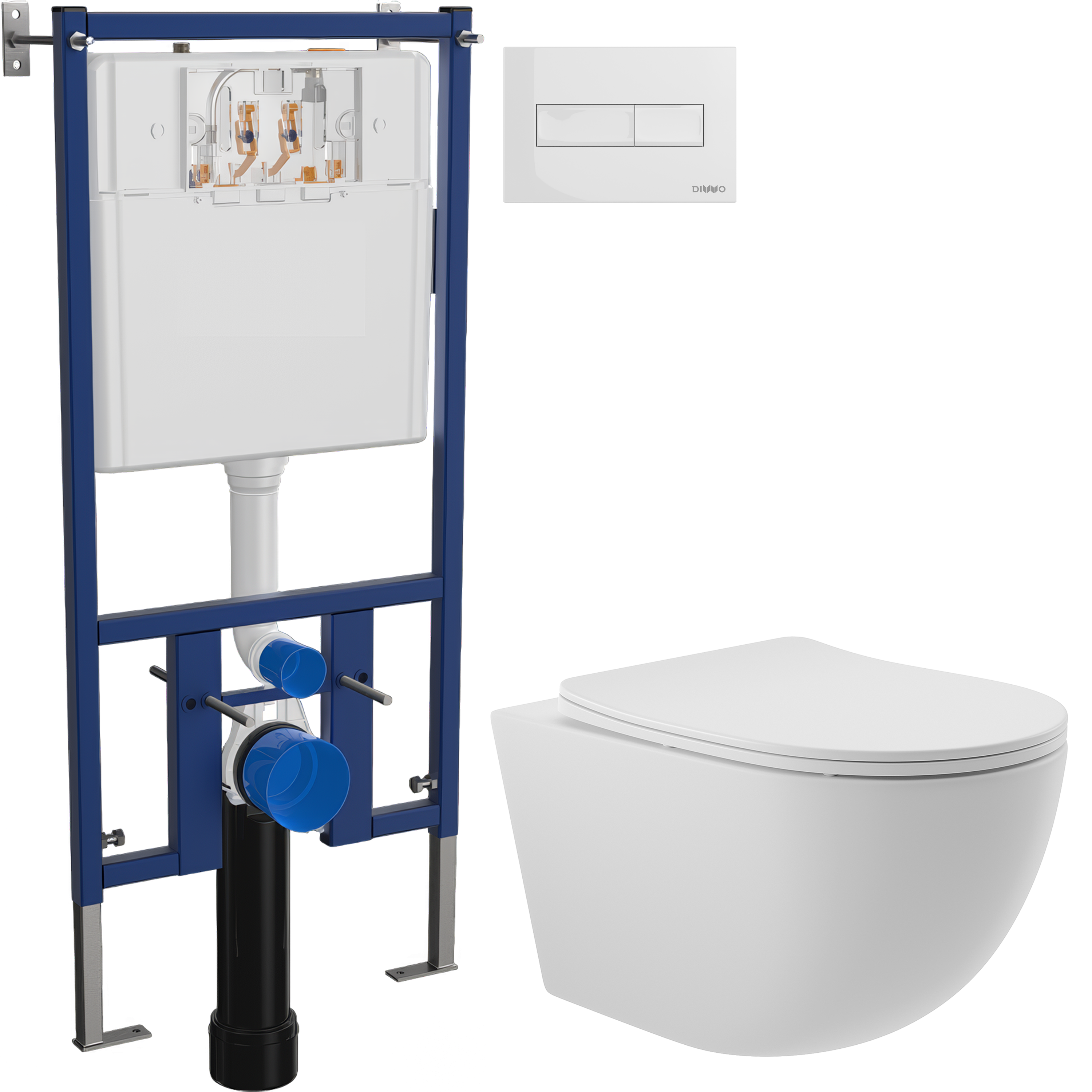 Комплект 3 в 1 Унитаз подвесной Aqueduto Ovo OVO0120 + Инсталляция DIWO 4501 + Кнопка 7320 цвет глянцевый белый