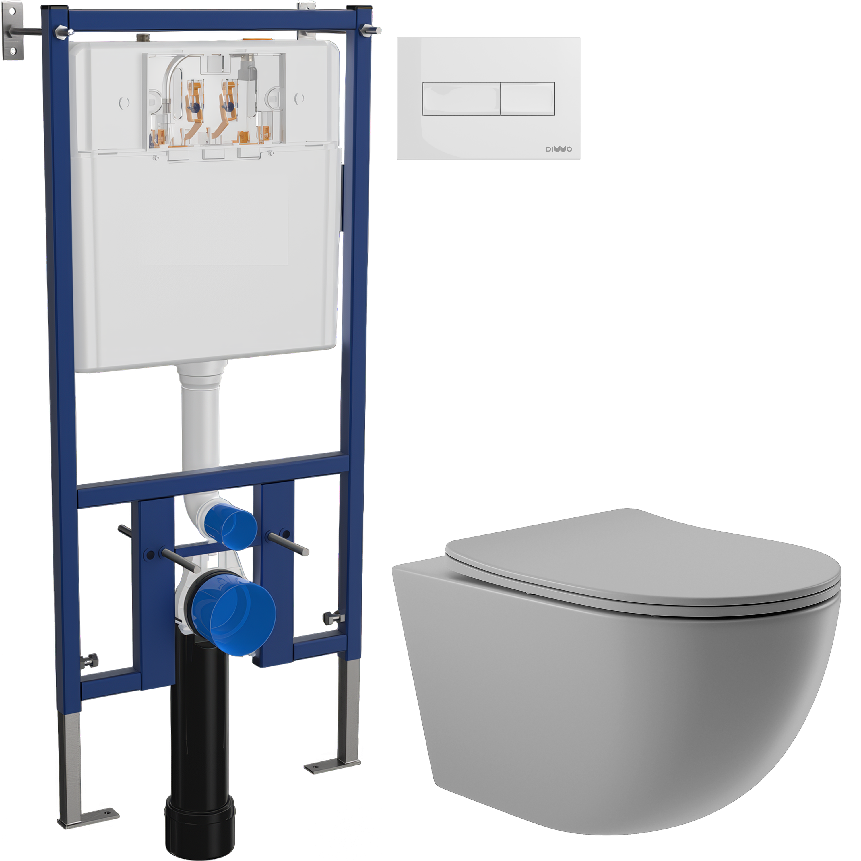 Комплект 3 в 1 Унитаз подвесной Aqueduto Ovo OVO0130 + Инсталляция DIWO 4501 + Кнопка 7320 цвет глянцевый белый