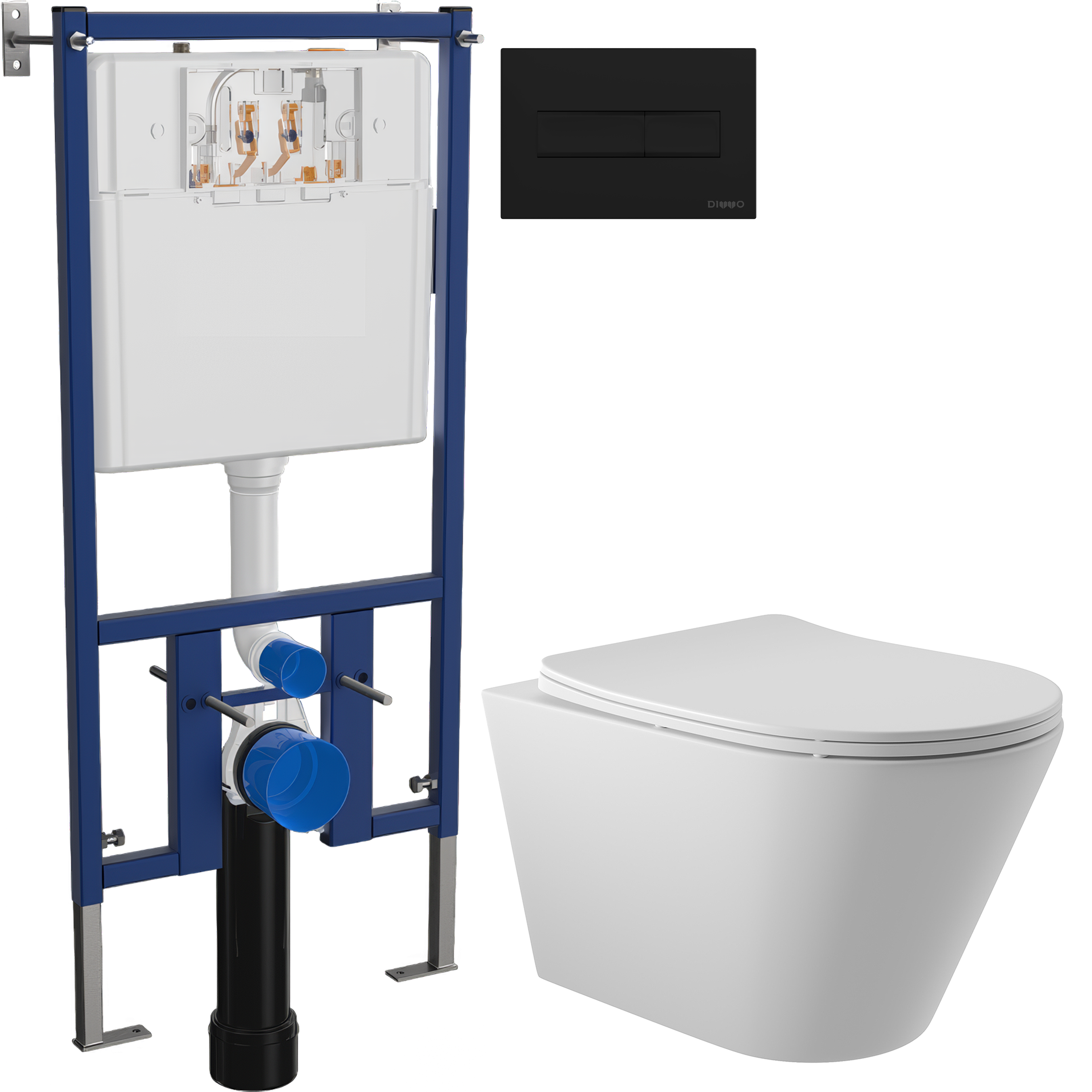 Комплект 3 в 1 Унитаз подвесной Aqueduto Cone CON0120 + Инсталляция DIWO 4501 + Кнопка 7323 цвет матовый черный