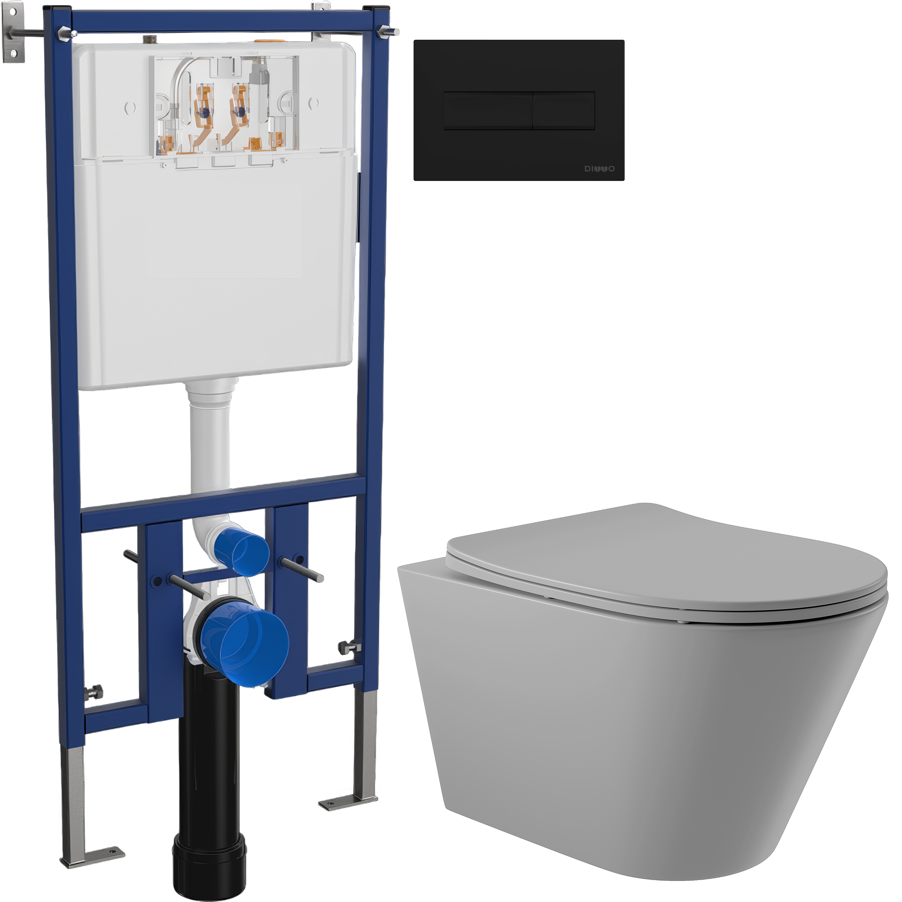 Комплект 3 в 1 Унитаз подвесной Aqueduto Cone CON0130 + Инсталляция DIWO 4501 + Кнопка 7323 цвет матовый черный