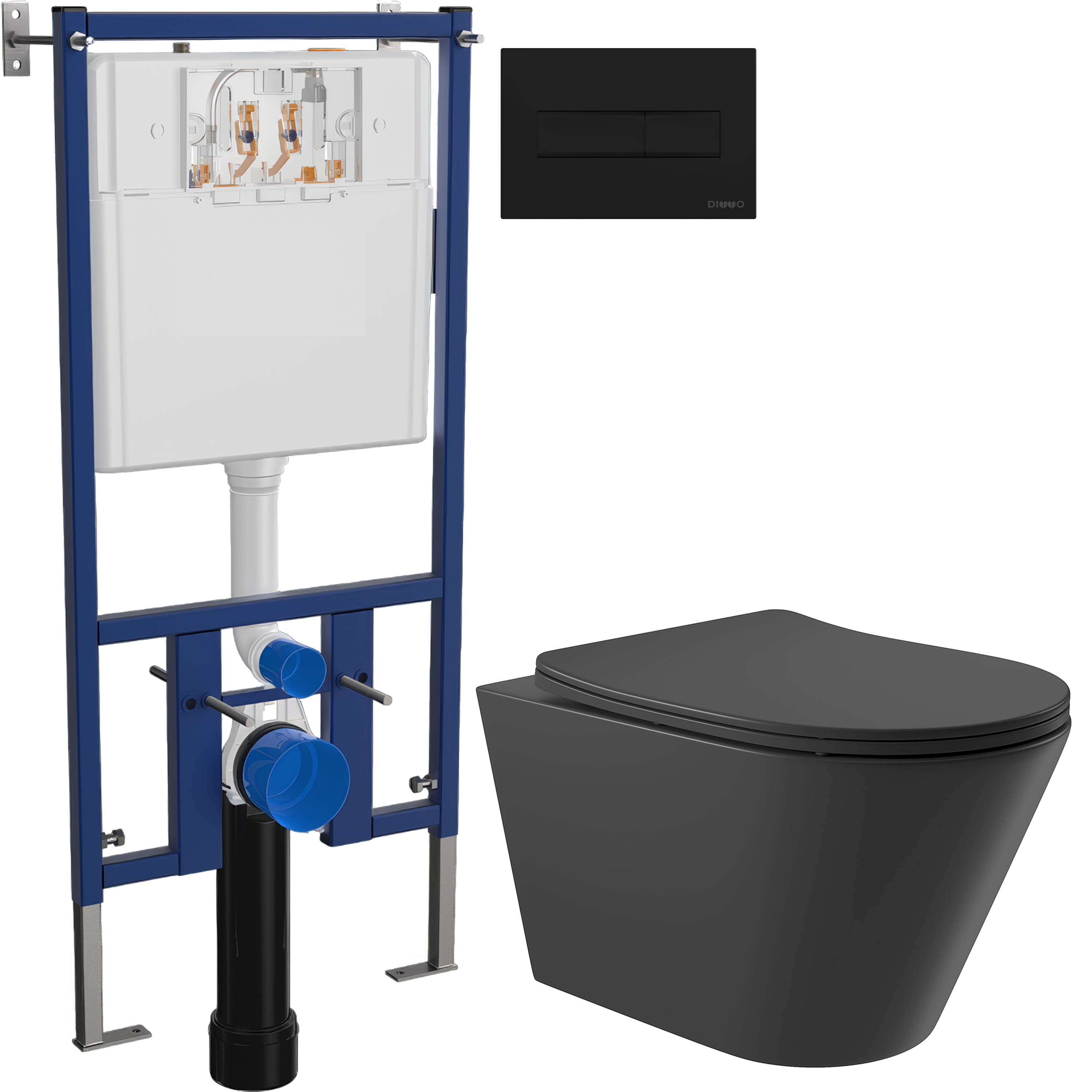 Комплект 3 в 1 Унитаз подвесной Aqueduto Cone CON0140 + Инсталляция DIWO 4501 + Кнопка 7323 цвет матовый черный