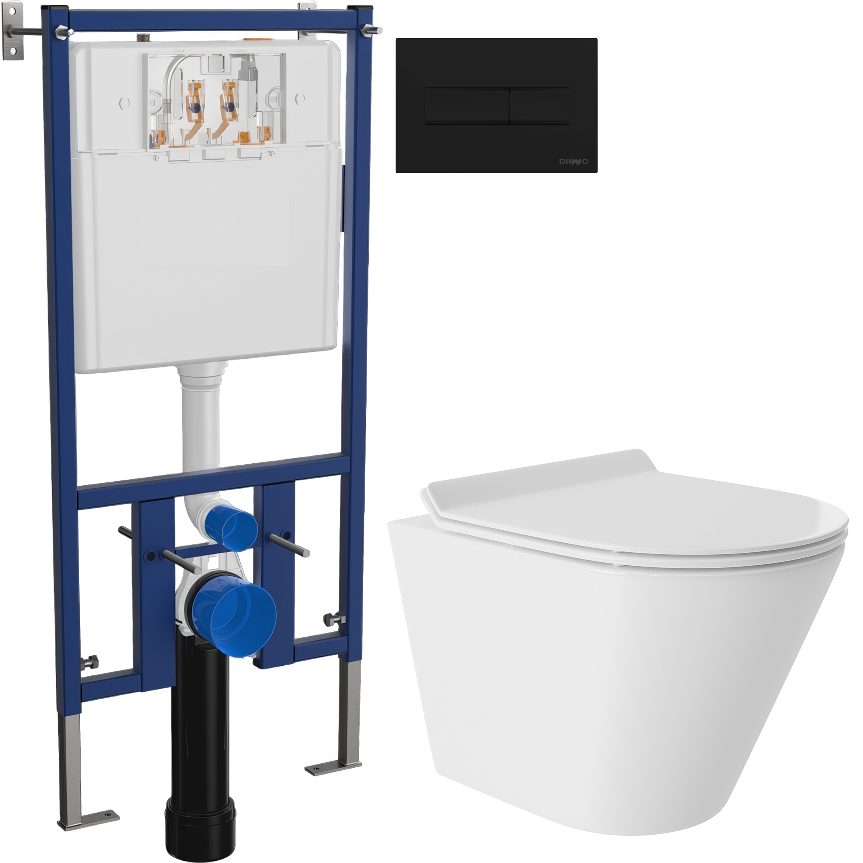 Комплект 3 в 1 Унитаз подвесной Aqueduto Cone Tornado CONT0110 + Инсталляция DIWO 4501 + Кнопка 7323 цвет матовый черный