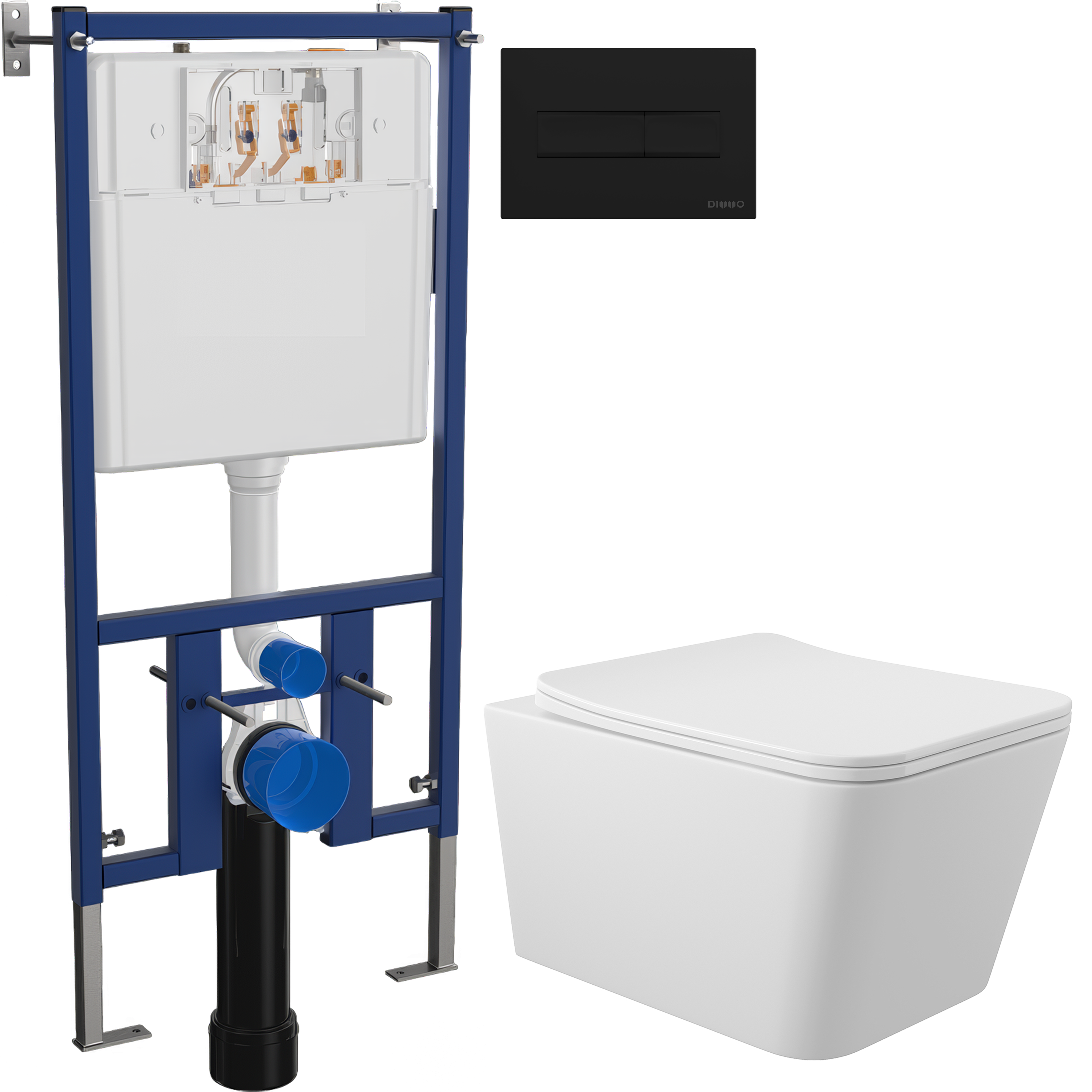 Комплект 3 в 1 Унитаз подвесной Aqueduto Macio MAC0120 + Инсталляция DIWO 4501 + Кнопка 7323 цвет матовый черный