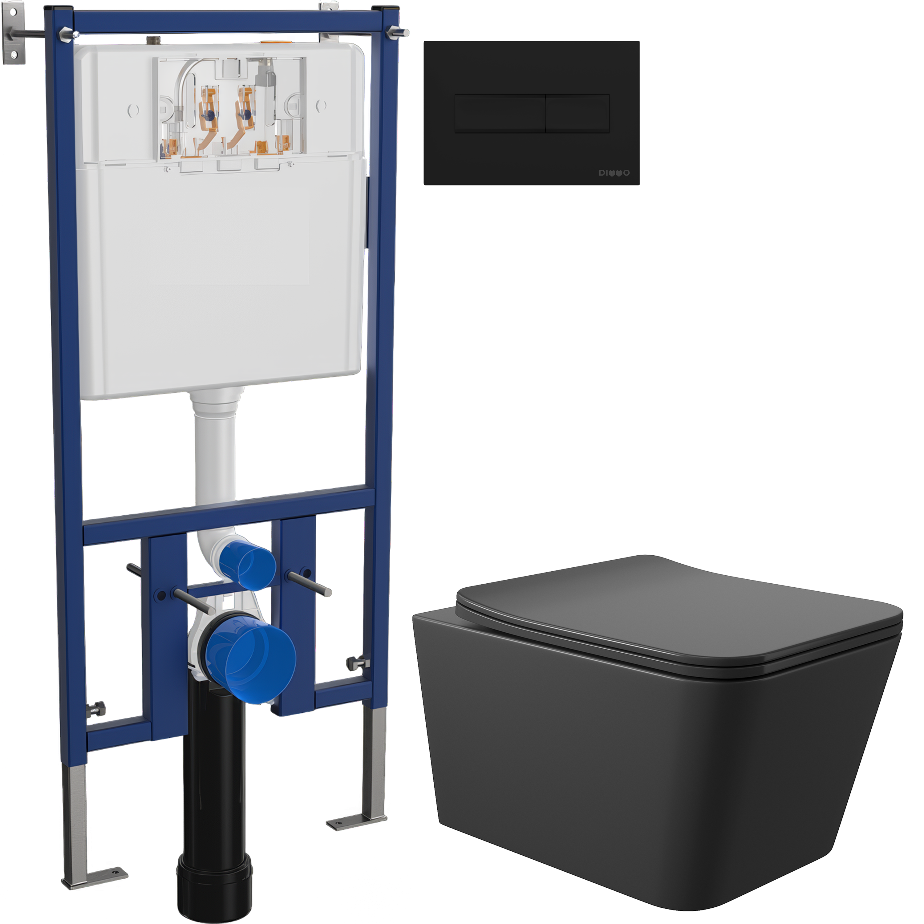 Комплект 3 в 1 Унитаз подвесной Aqueduto Macio MAC0140 + Инсталляция DIWO 4501 + Кнопка 7323 цвет матовый черный