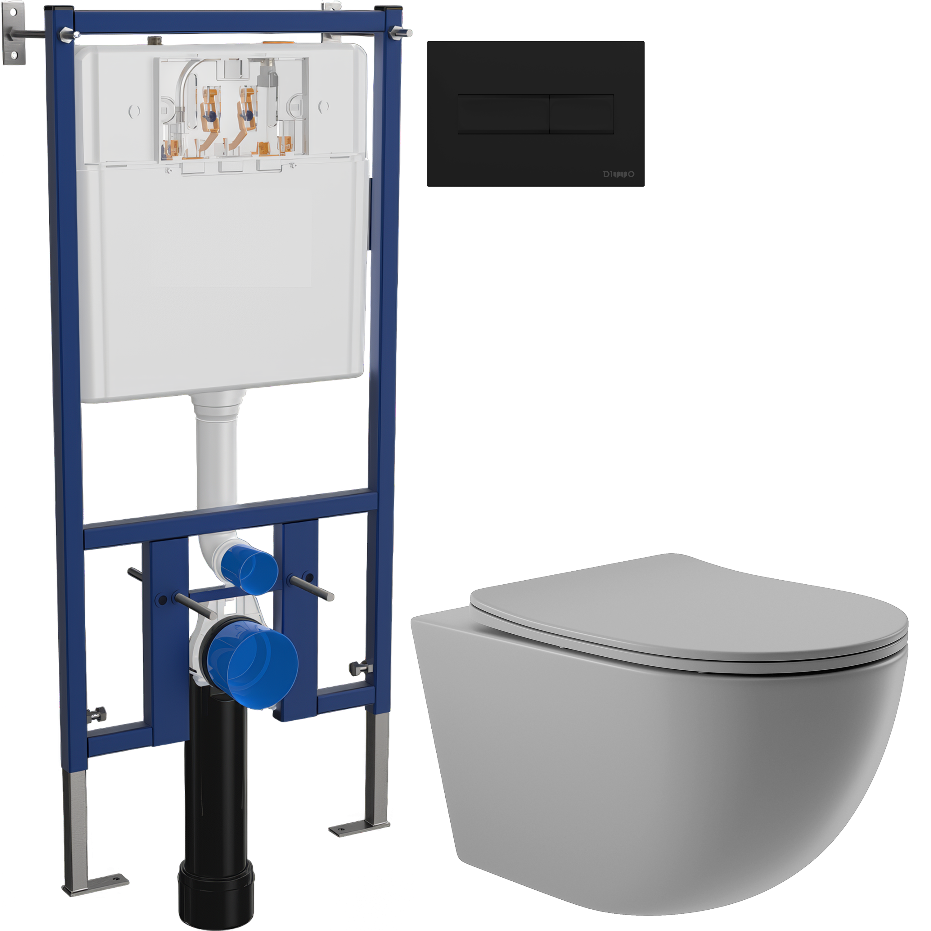 Комплект 3 в 1 Унитаз подвесной Aqueduto Ovo OVO0130 + Инсталляция DIWO 4501 + Кнопка 7323 цвет матовый черный