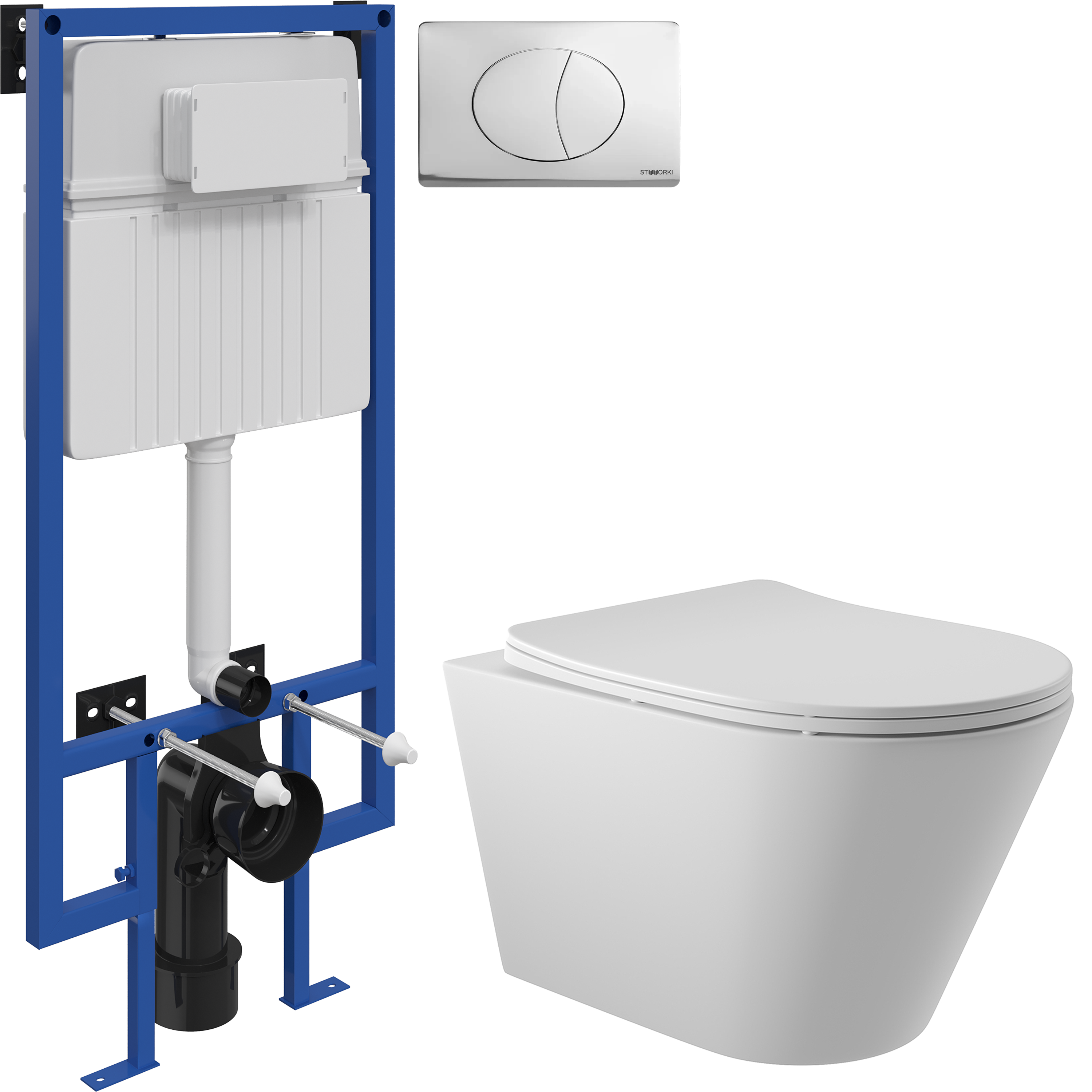 Комплект 3 в 1 Унитаз подвесной Aqueduto Cone CON0120 + Инсталляция STWORKI 510162 + Кнопка 230822 цвет глянцевый хром