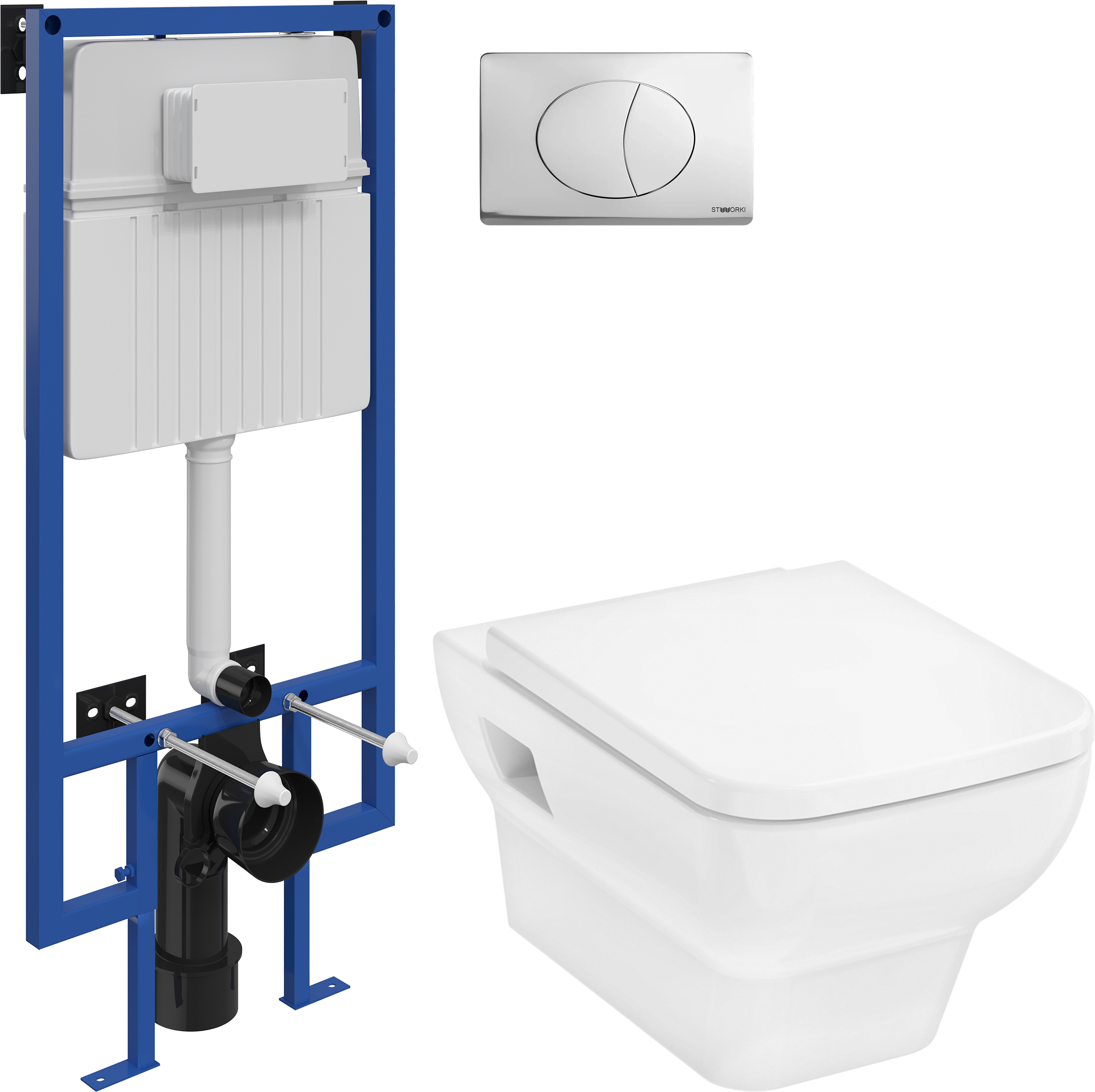 Комплект 3 в 1 Унитаз подвесной Hansgrohe CreekTide Q HGSET001 + Инсталляция STWORKI 510162 + Кнопка 230822 цвет глянцевый хром