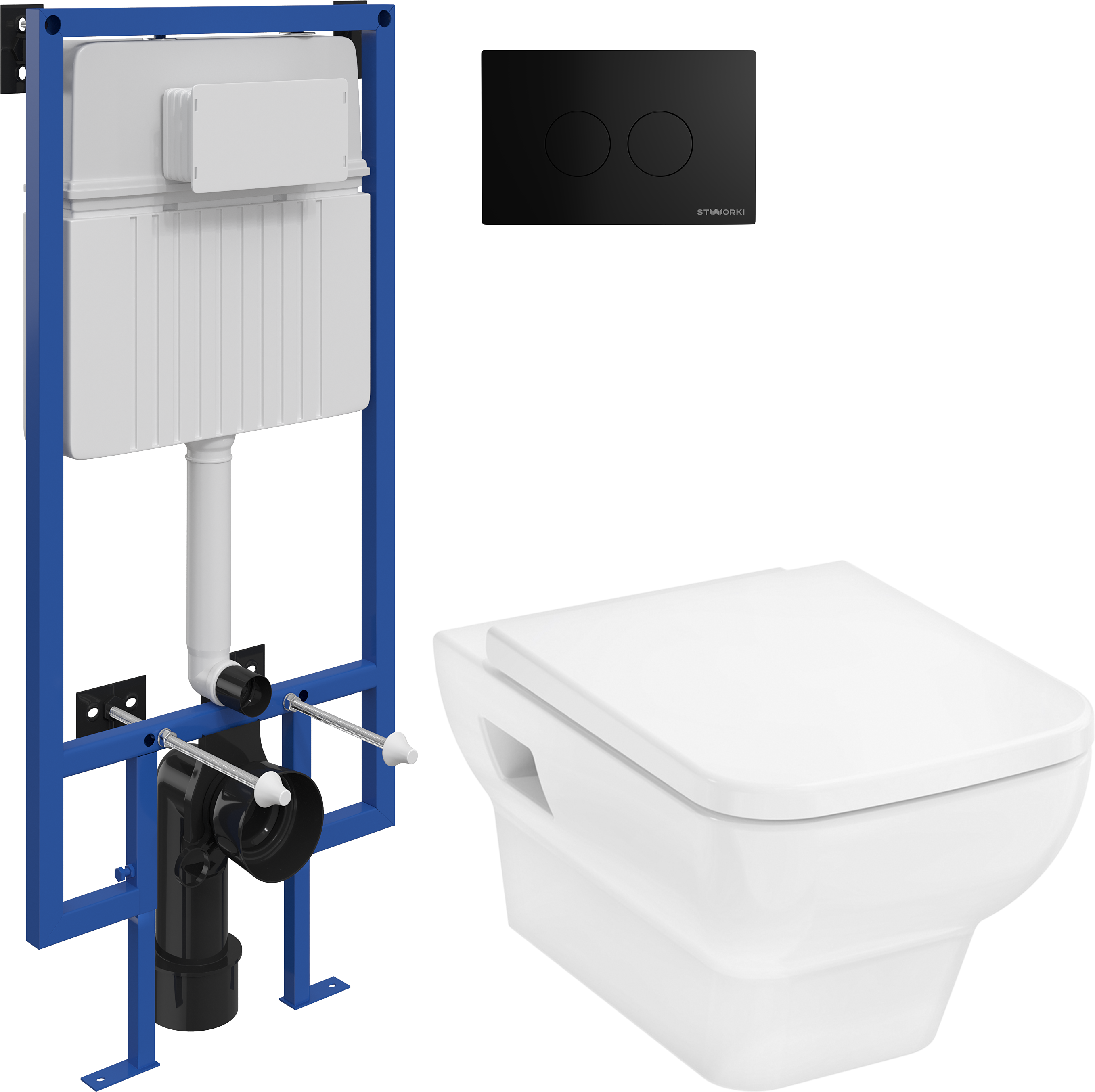 Комплект 3 в 1 Унитаз подвесной Hansgrohe CreekTide Q HGSET001 + Инсталляция STWORKI 510162 + Кнопка Хельсинки 500471 цвет матовый черный