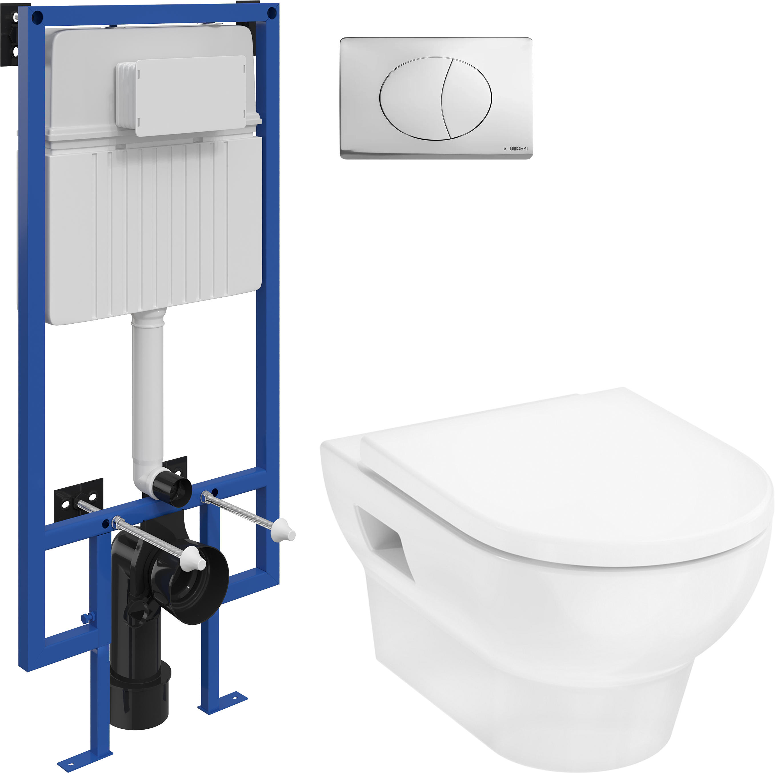 Комплект 3 в 1 Унитаз подвесной Hansgrohe GladeLake S HGSET002 + Инсталляция STWORKI 510162 + Кнопка 230822 цвет глянцевый хром