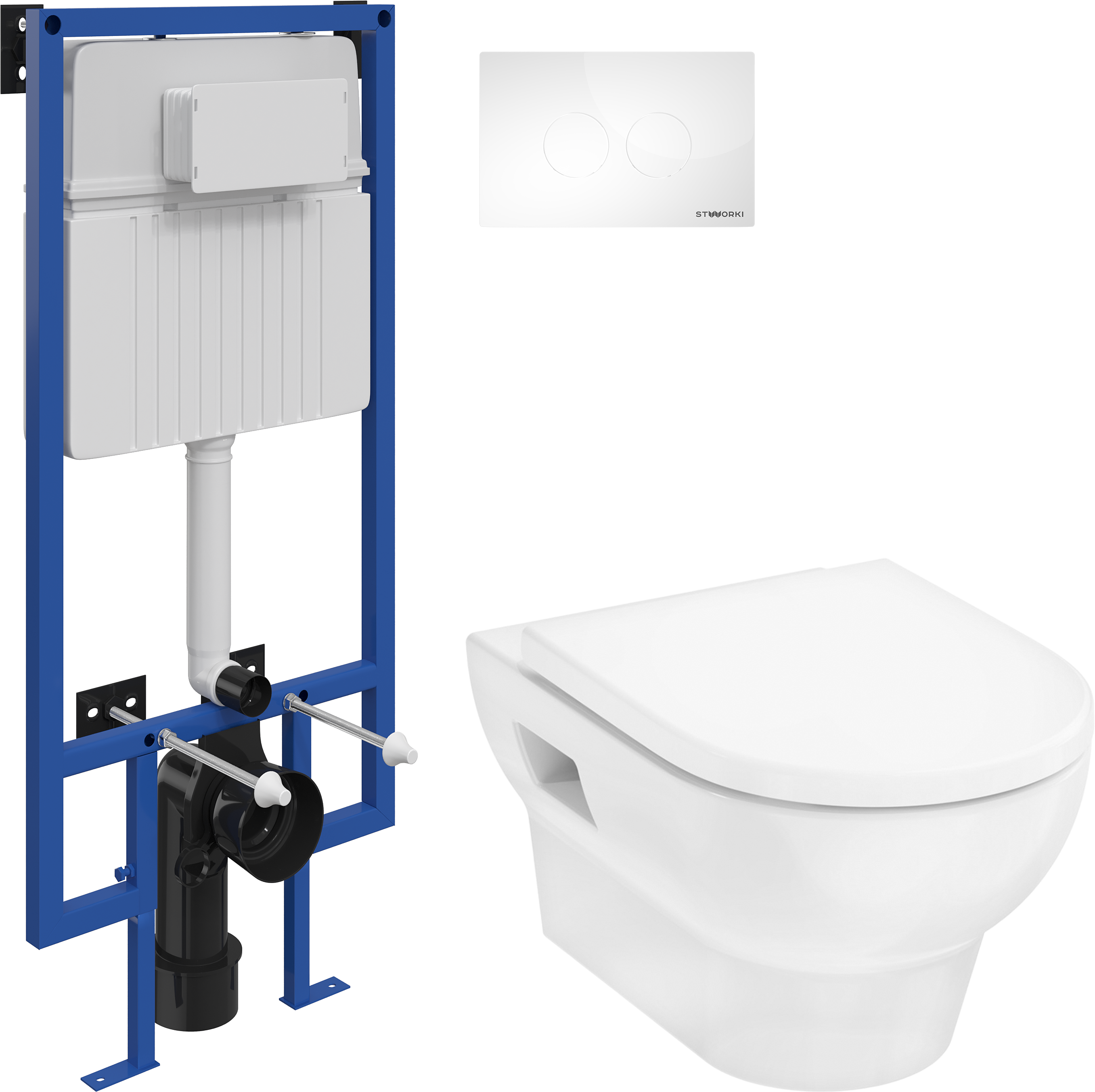 Комплект 3 в 1 Унитаз подвесной Hansgrohe GladeLake S HGSET002 + Инсталляция STWORKI 510162 + Кнопка Хельсинки 500470 цвет глянцевый белый