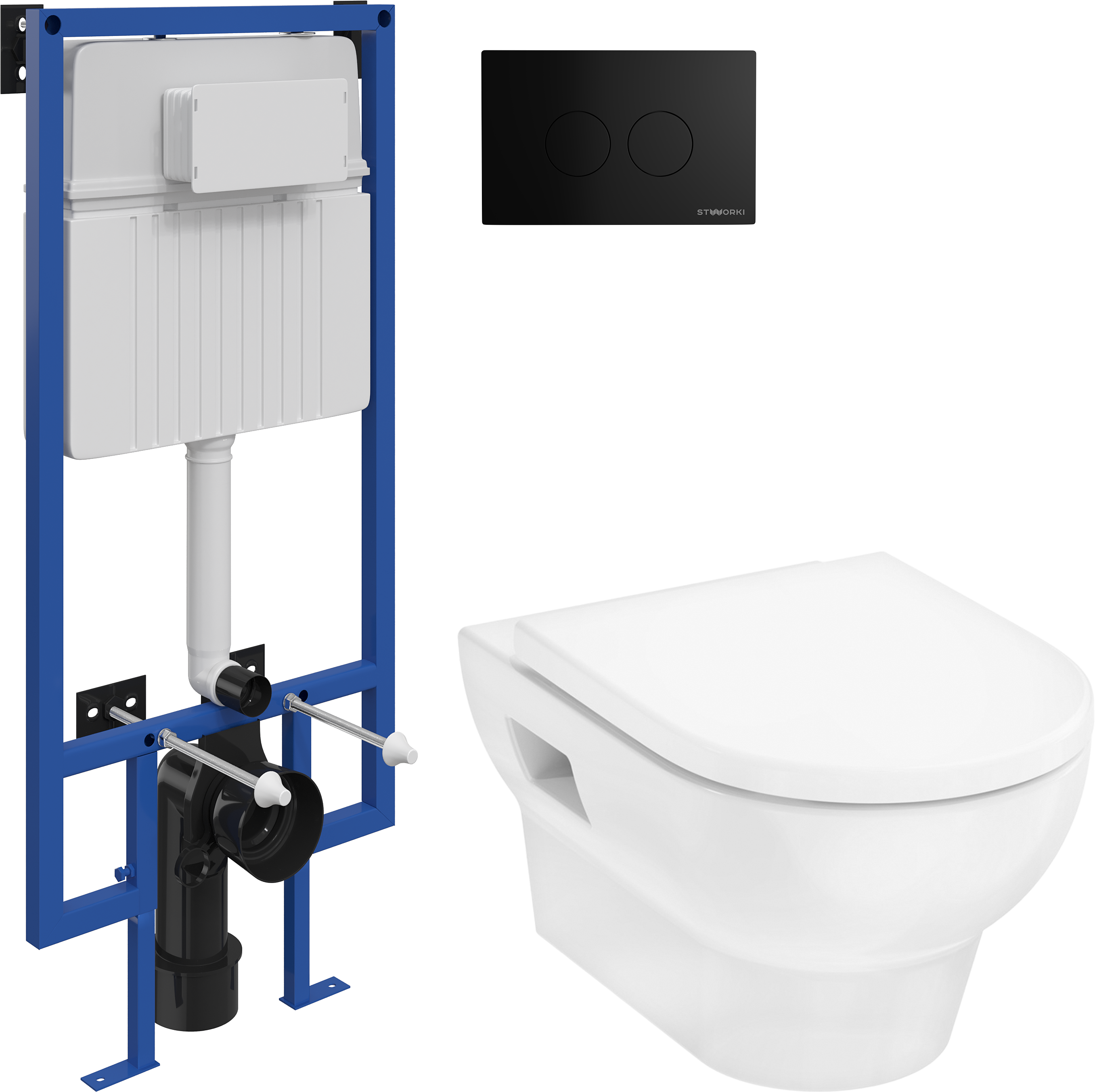 Комплект 3 в 1 Унитаз подвесной Hansgrohe GladeLake S HGSET002 + Инсталляция STWORKI 510162 + Кнопка Хельсинки 500471 цвет матовый черный