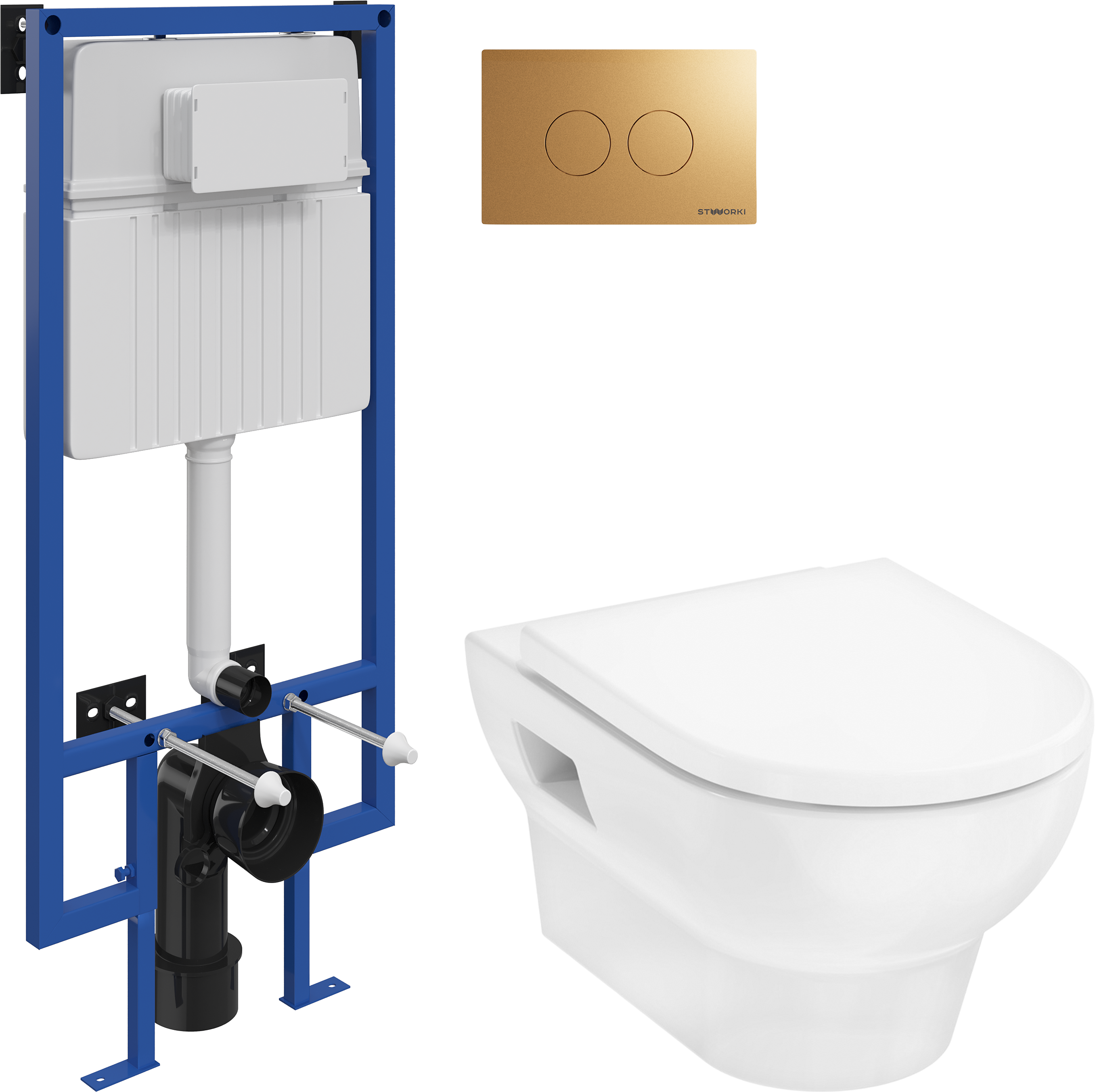 Комплект 3 в 1 Унитаз подвесной Hansgrohe GladeLake S HGSET002 + Инсталляция STWORKI 510162 + Кнопка Хельсинки 500474 цвет матовое золото