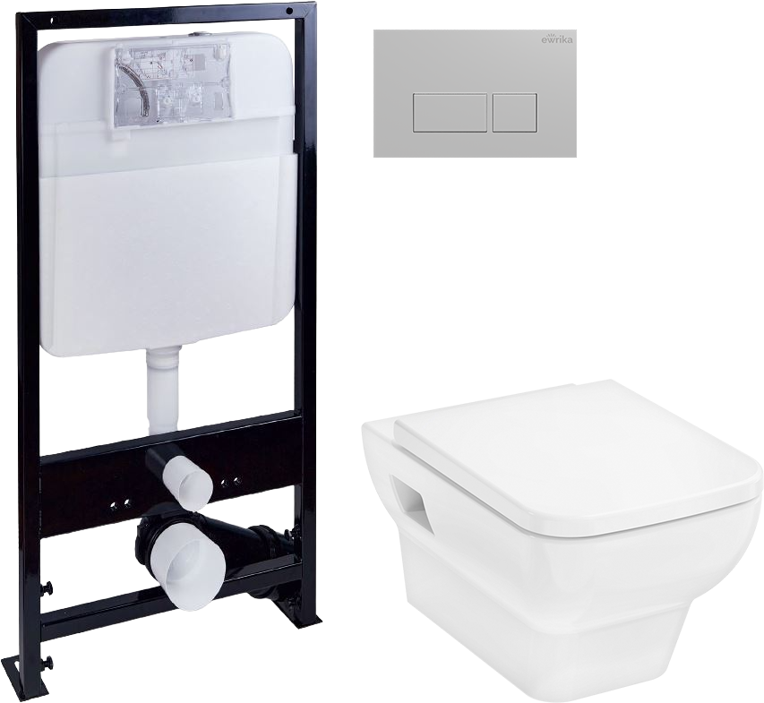 Комплект 3 в 1 Унитаз подвесной Hansgrohe CreekTide Q HGSET001 + Инсталляция EWRIKA ProLT 0026-2020 + Кнопка 0040 цвет матовый хром