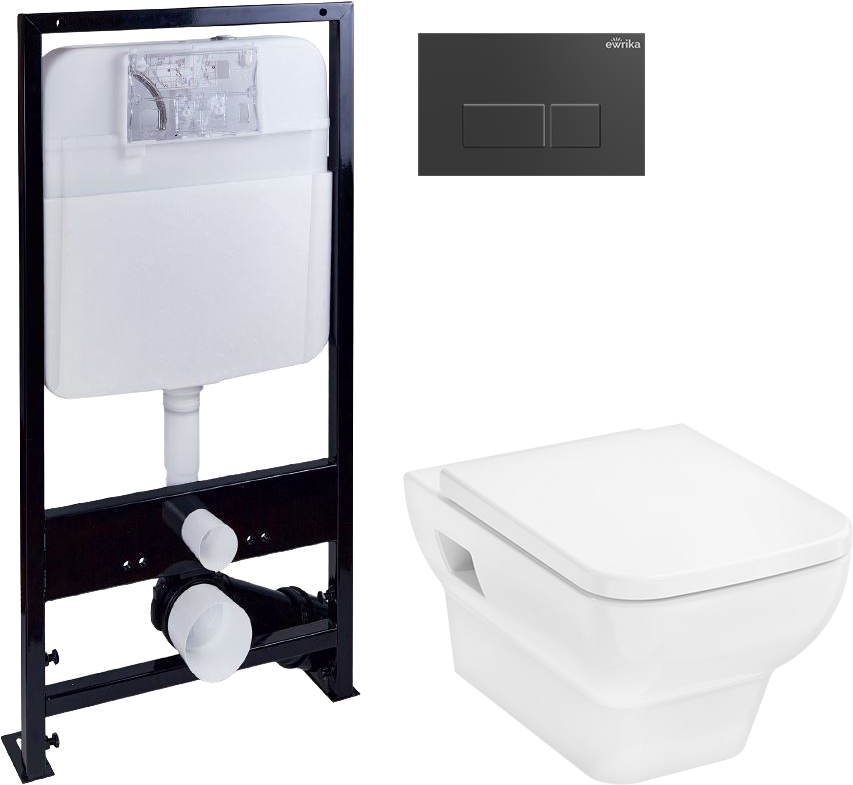 Комплект 3 в 1 Унитаз подвесной Hansgrohe CreekTide Q HGSET001 + Инсталляция EWRIKA ProLT 0026-2020 + Кнопка 0044 цвет матовый черный