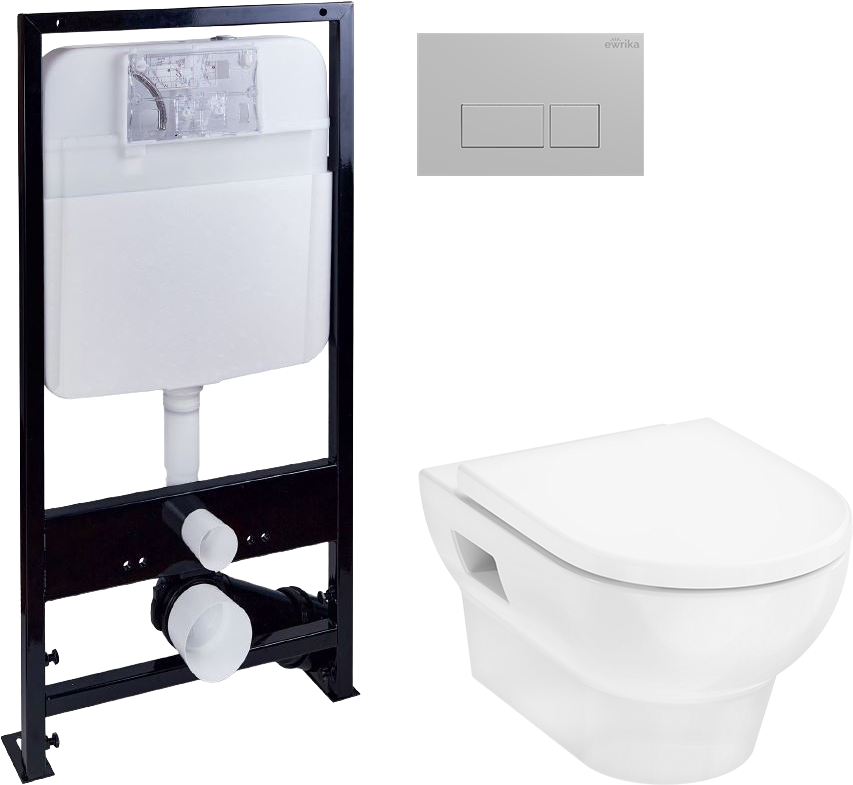 Комплект 3 в 1 Унитаз подвесной Hansgrohe GladeLake S HGSET002 + Инсталляция EWRIKA ProLT 0026-2020 + Кнопка 0040 цвет матовый хром