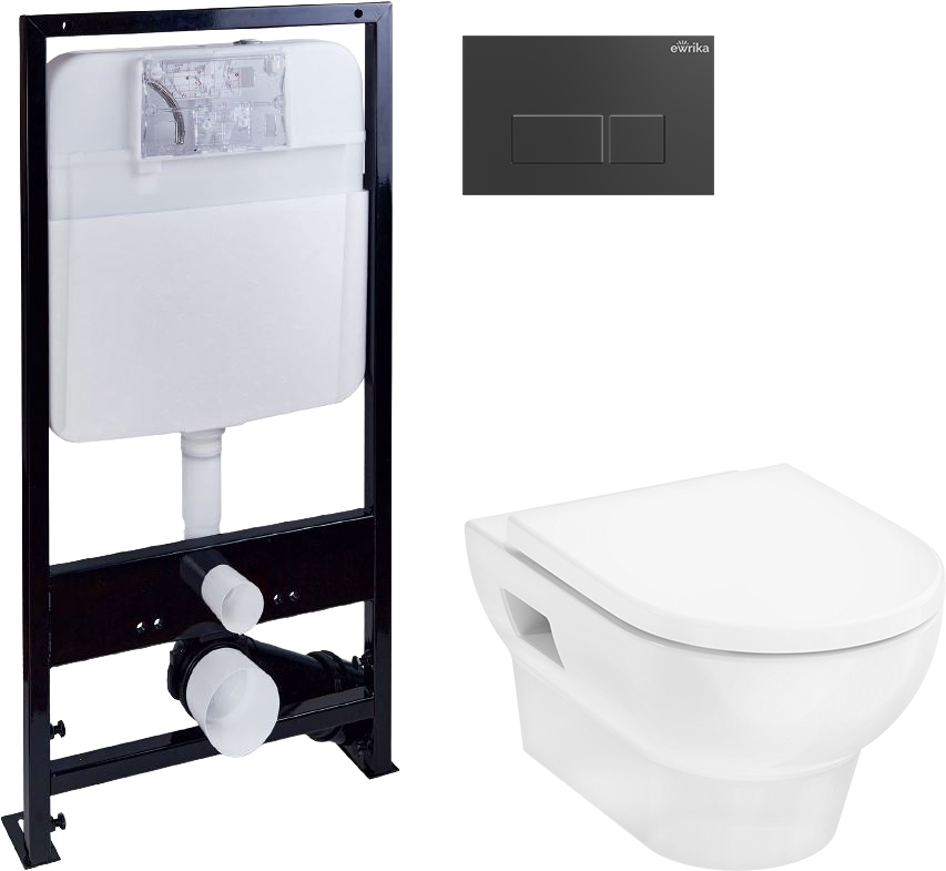 Комплект 3 в 1 Унитаз подвесной Hansgrohe GladeLake S HGSET002 + Инсталляция EWRIKA ProLT 0026-2020 + Кнопка 0044 цвет матовый черный