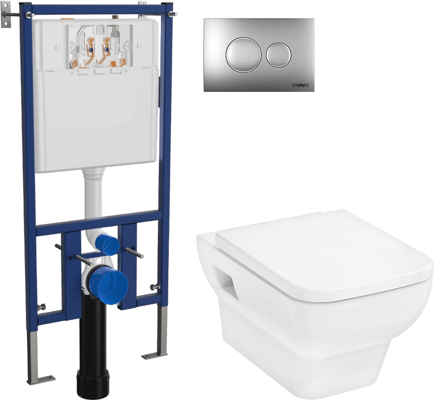 Комплект 3 в 1 Унитаз подвесной Hansgrohe CreekTide Q HGSET001 + Инсталляция DIWO 4501 + Кнопка 7311 цвет матовый хром