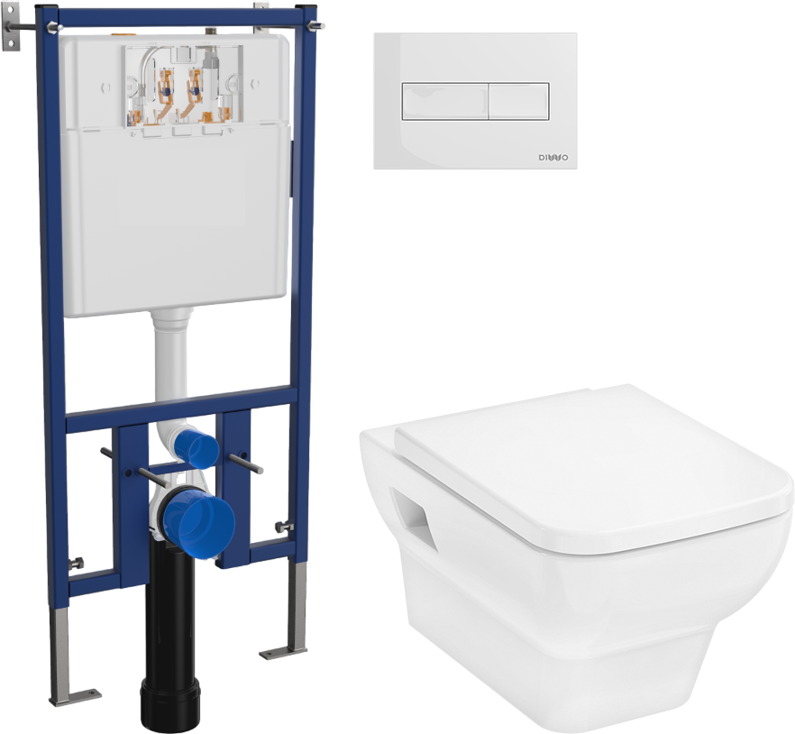 Комплект 3 в 1 Унитаз подвесной Hansgrohe CreekTide Q HGSET001 + Инсталляция DIWO 4501 + Кнопка 7320 цвет глянцевый белый