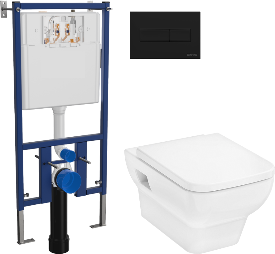 Комплект 3 в 1 Унитаз подвесной Hansgrohe CreekTide Q HGSET001 + Инсталляция DIWO 4501 + Кнопка 7323 цвет матовый черный