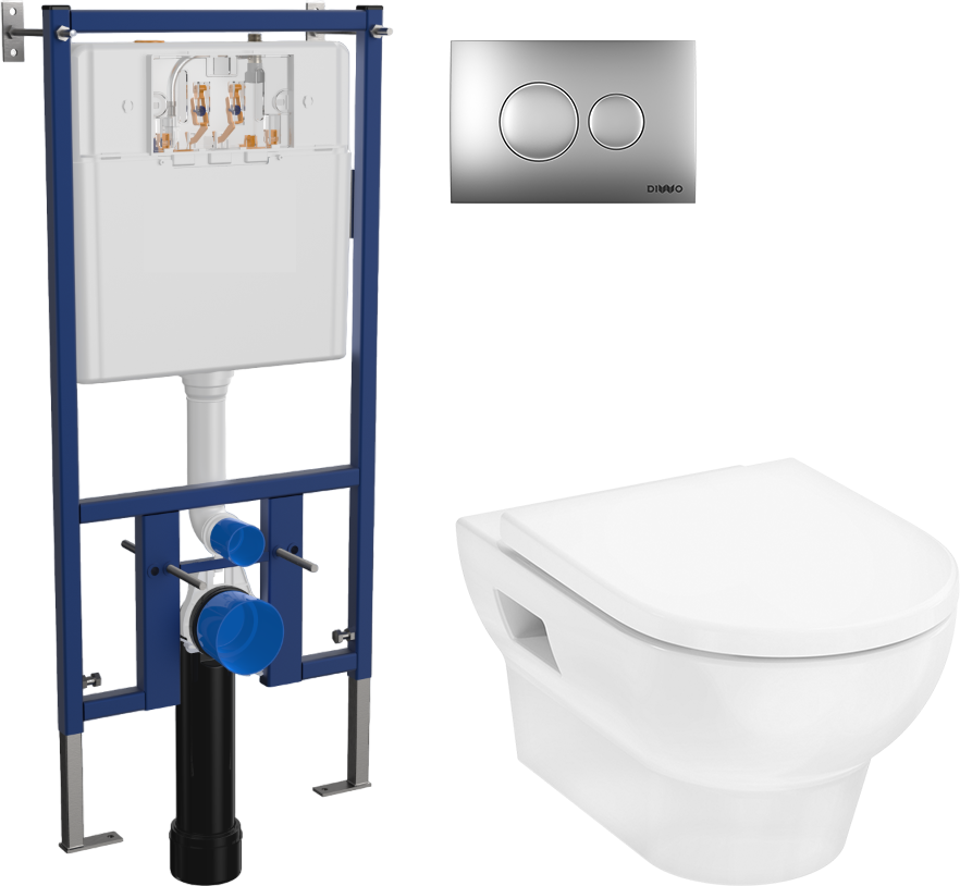 Комплект 3 в 1 Унитаз подвесной Hansgrohe GladeLake S HGSET002 + Инсталляция DIWO 4501 + Кнопка 7311 цвет матовый хром