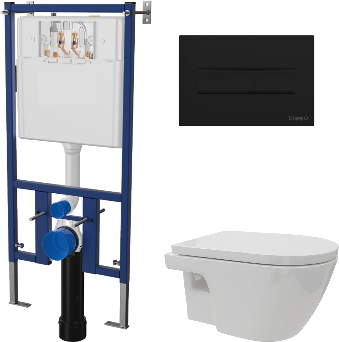 Комплект Унитаз подвесной DIWO Углич 0710 + Инсталляция 4501 + Кнопка 7323 черная матовая
