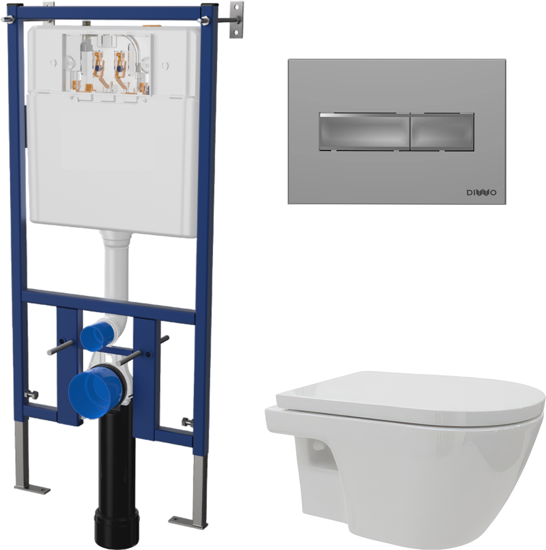 Комплект Унитаз подвесной DIWO Углич 0710 + Инсталляция 4501 + Кнопка 7321 хром матовый