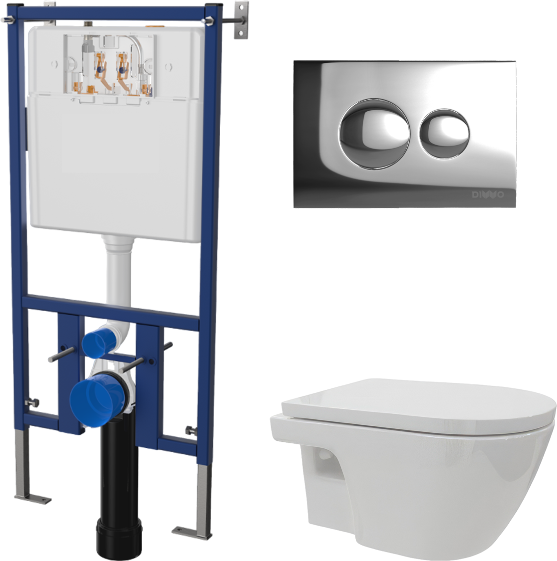 Комплект Унитаз подвесной DIWO Углич 0710 + Инсталляция 4501 + Кнопка 7312 хром